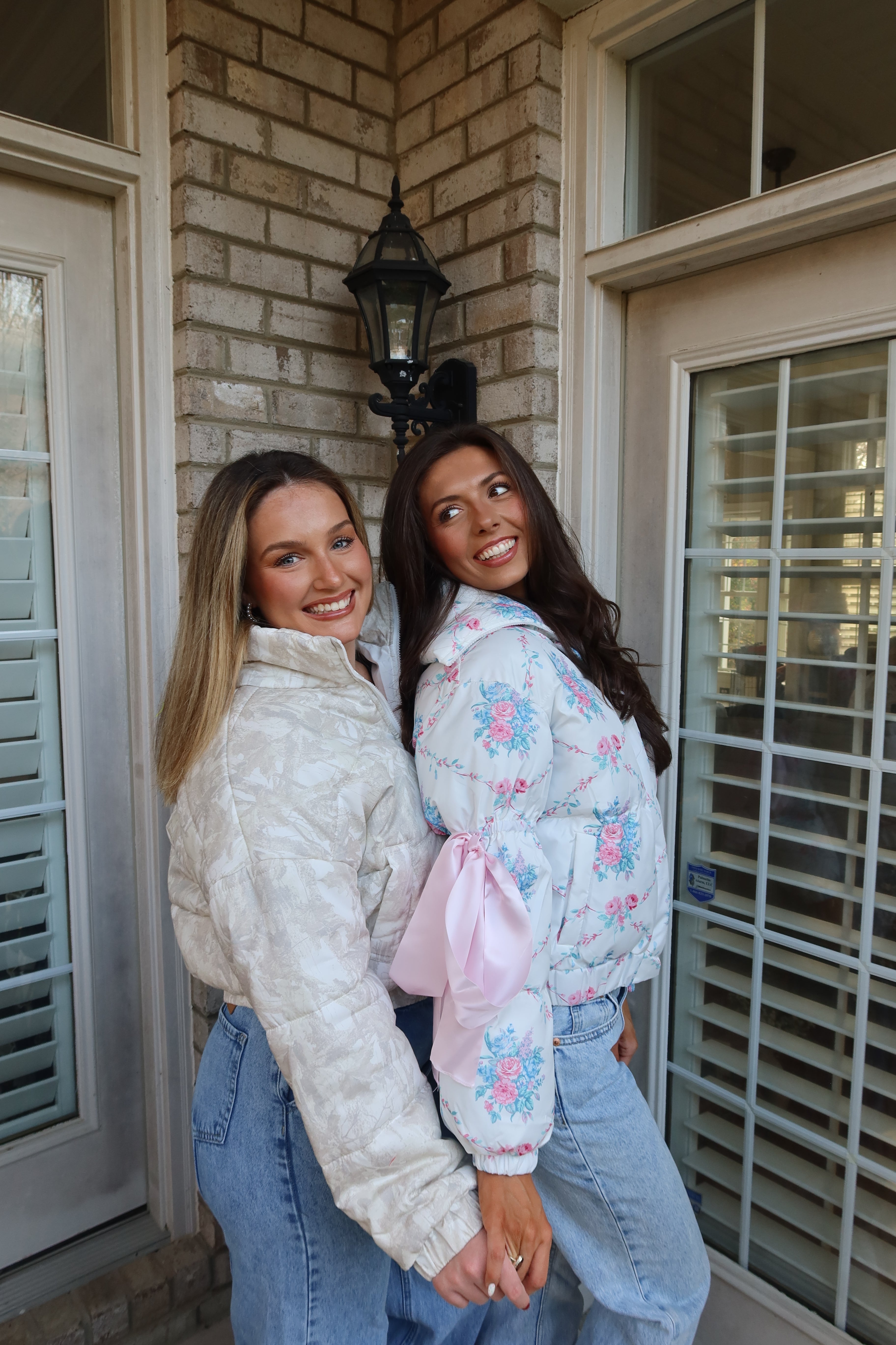 Floral Puffer Jacket- White/Blue/Pink