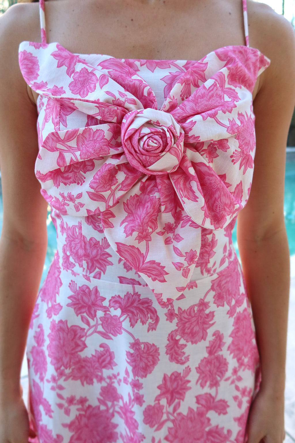 Pink Peony Midi Dress- Pink/White