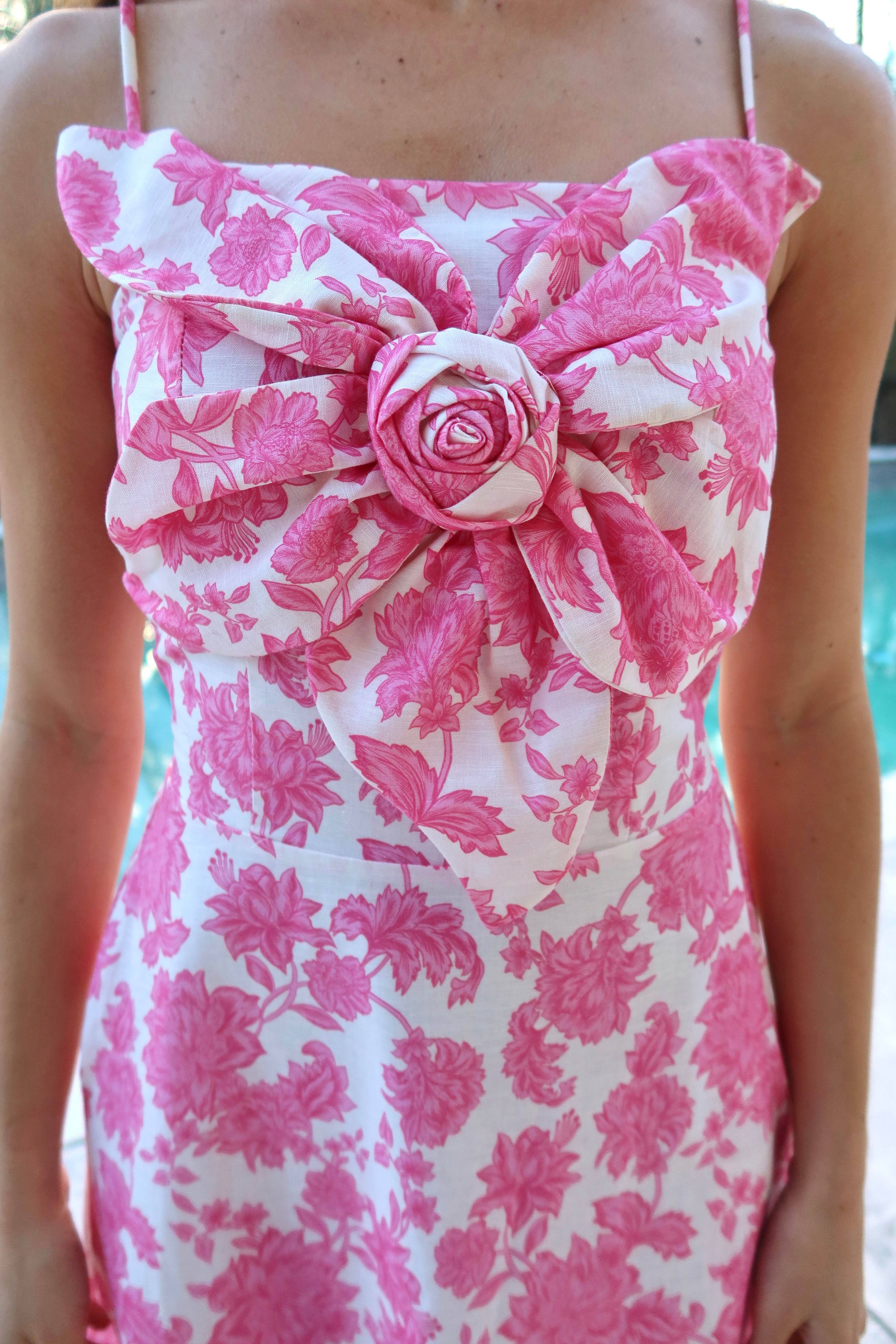 Pink Peony Midi Dress- Pink/White