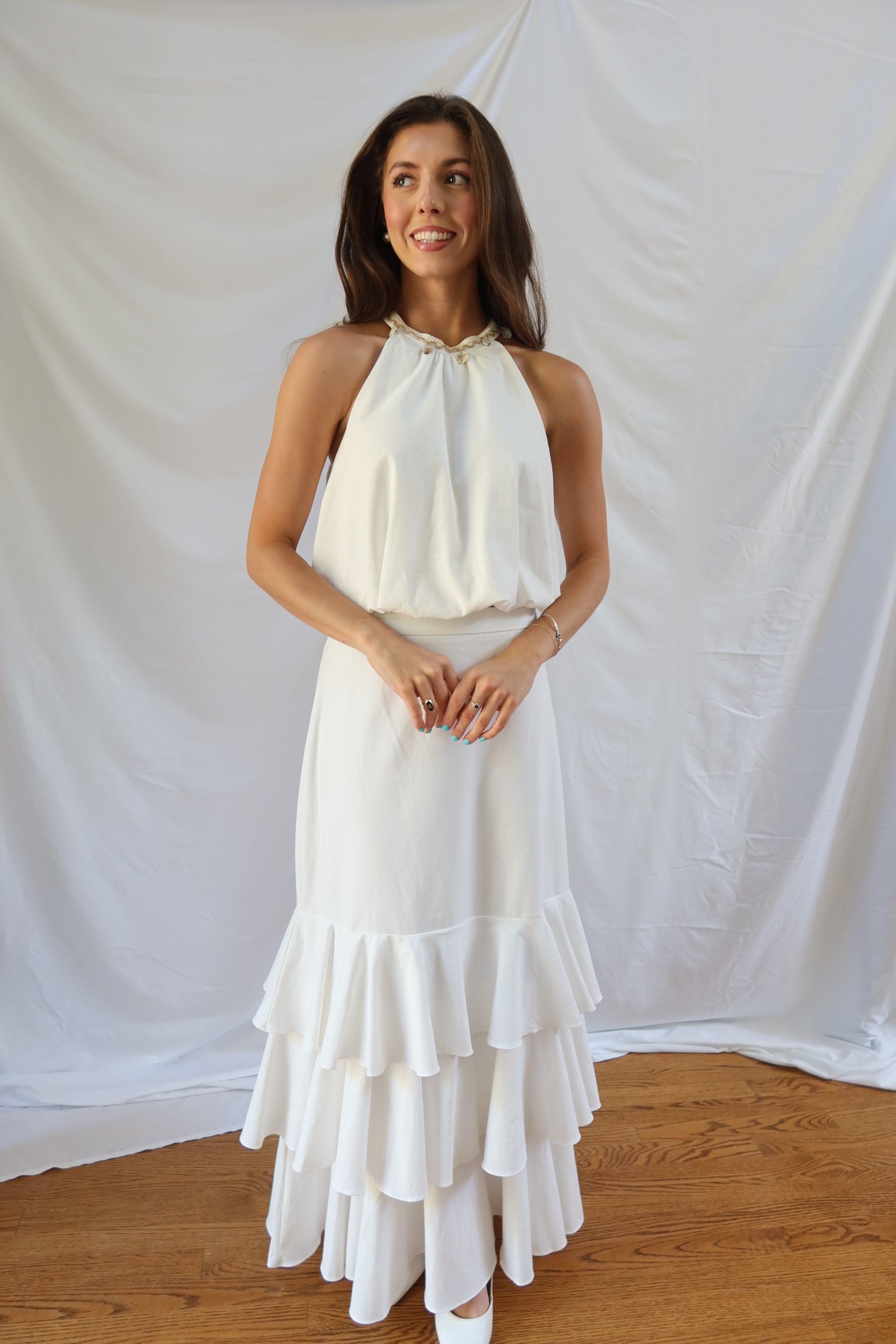 white ruffle maxi dress Seashell Ruffled Maxi Skirt- White – Frankie Greer