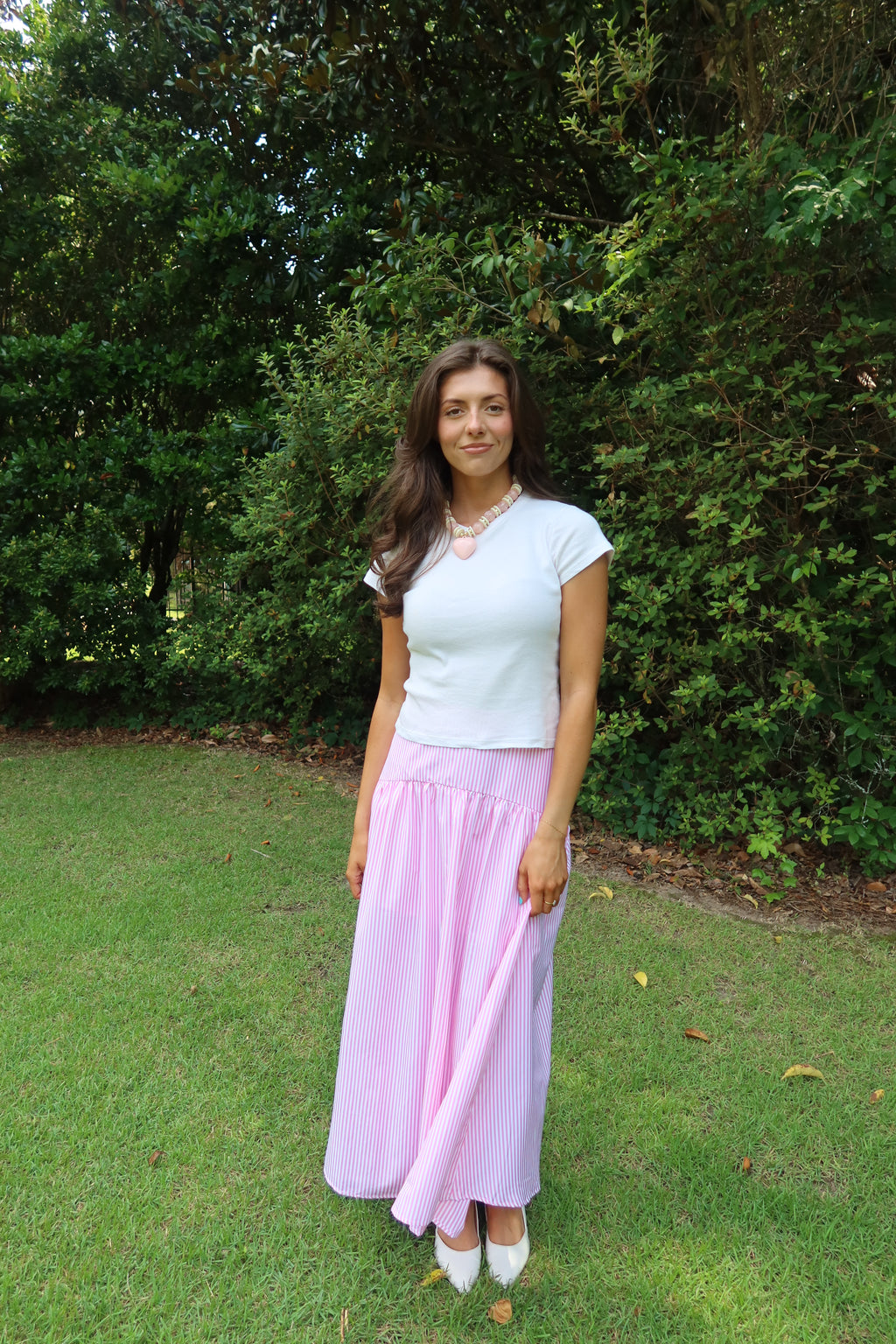 Pink Lemonade Striped Maxi Skirt- Pink/White