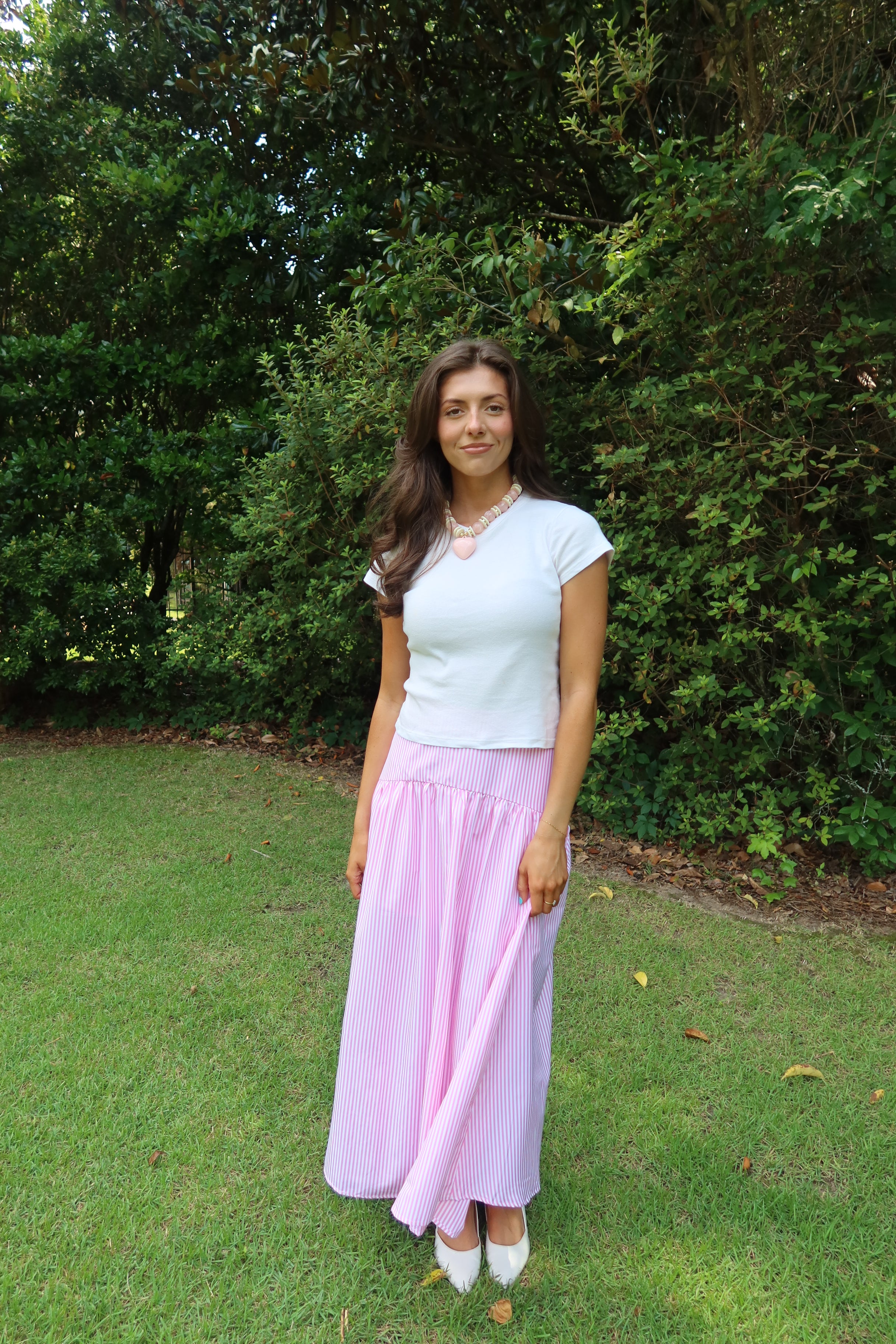 Pink Lemonade Striped Maxi Skirt- Pink/White