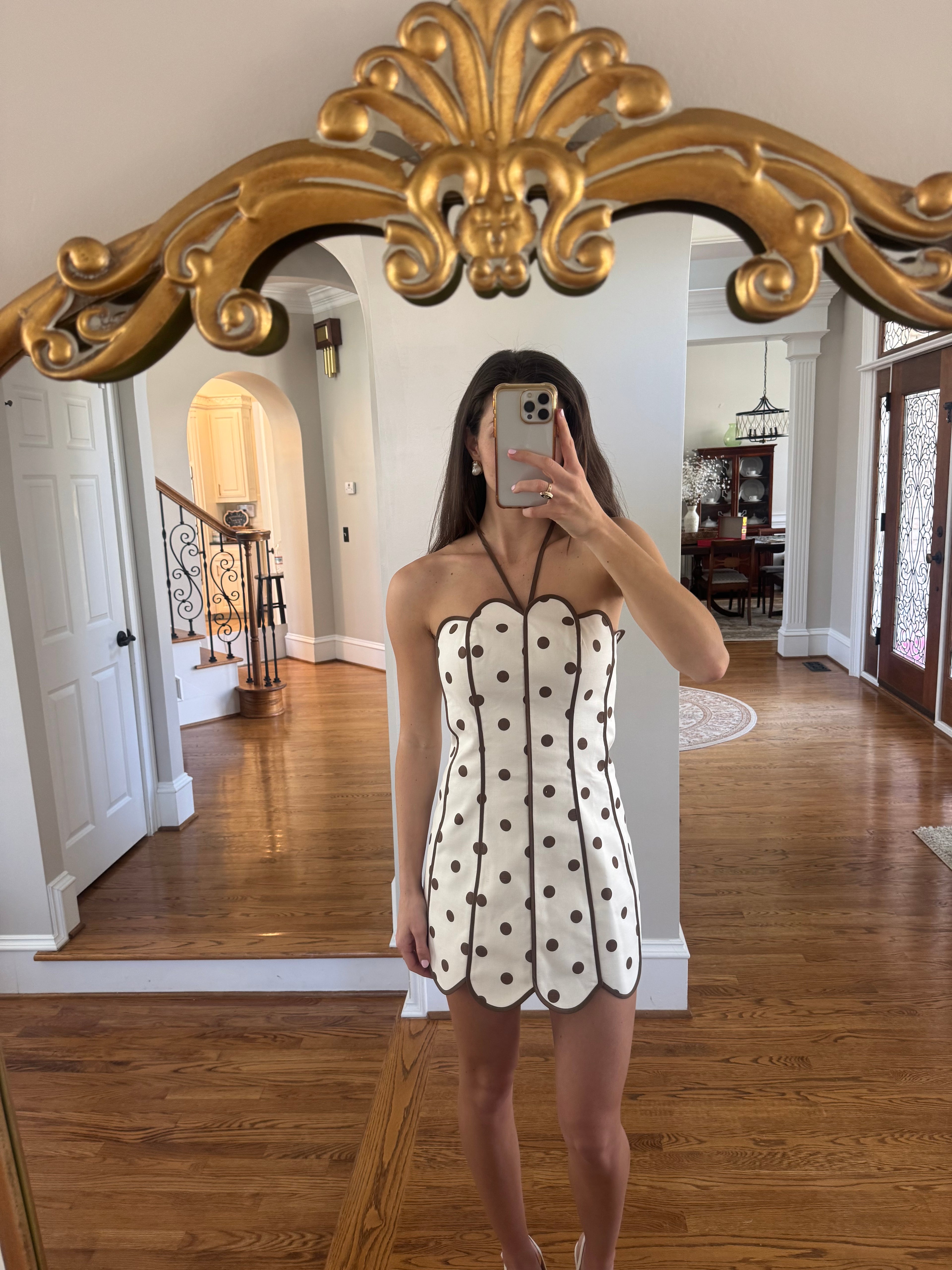 Scottsdale Dot Mini Dress- Cream/Brown