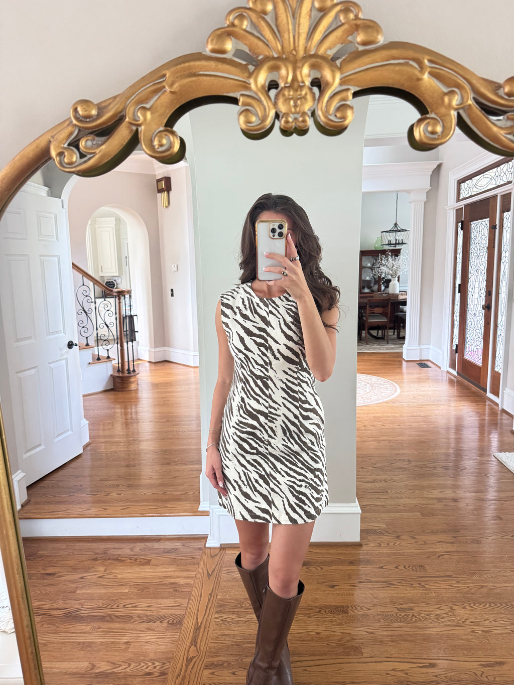Simone Zebra Mini Dress- Ecru