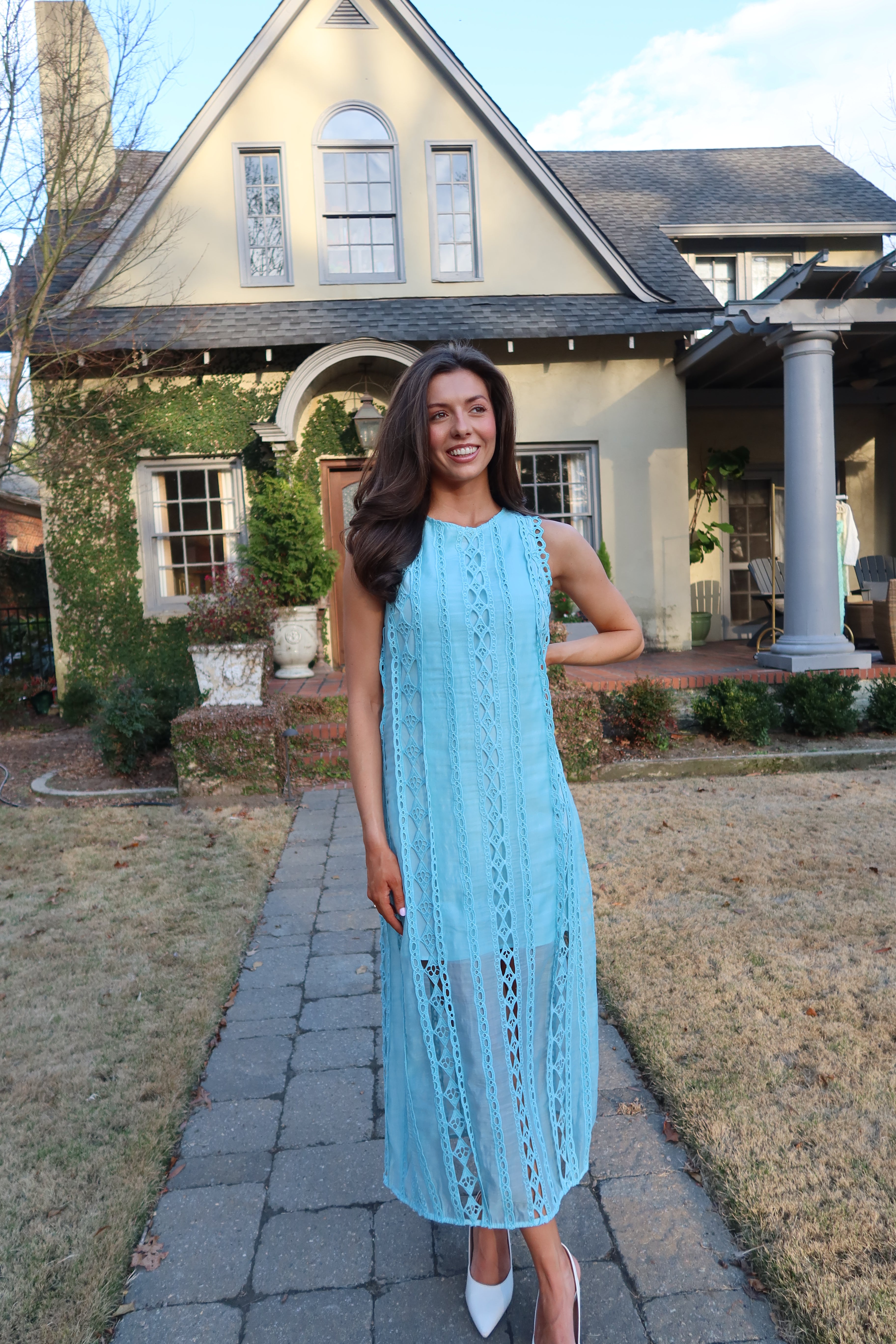 Tea at the Terrace Midi Dress- Sky Blue