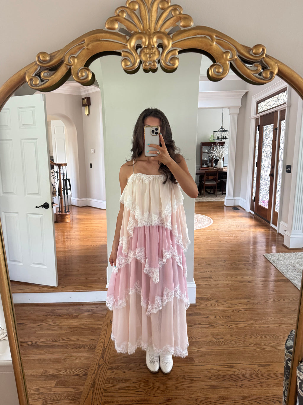 Ophelia Lace Maxi Dress- Pink/Cream
