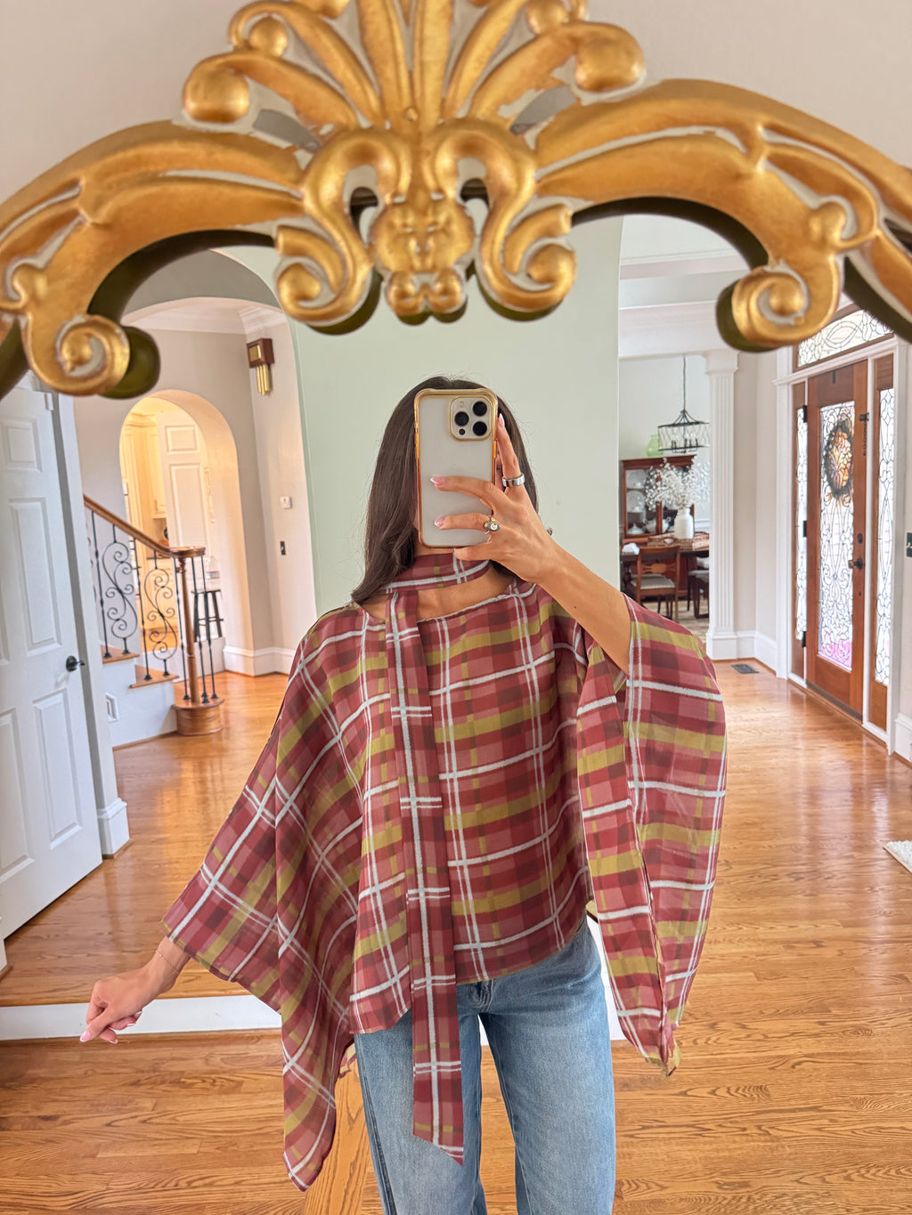 Clara Plaid Scarf Top- Multi