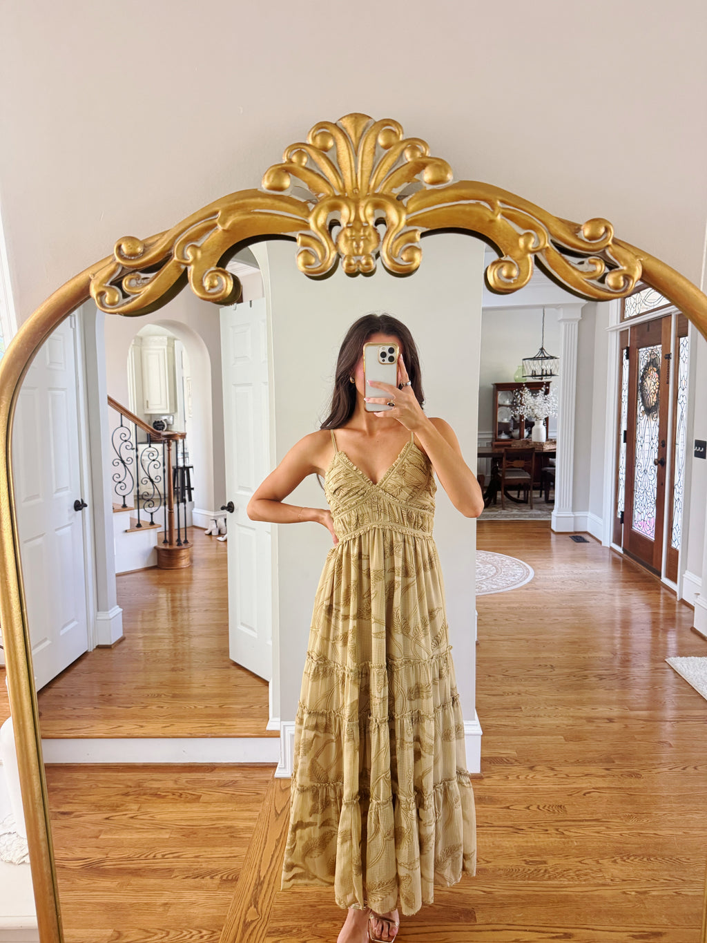 Maple Lane Tiered Maxi Dress- Beige Floral