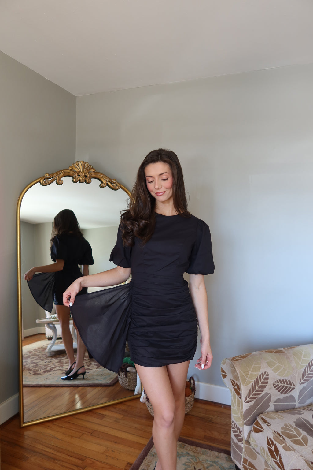 Blair Ruched Mini Dress- Black