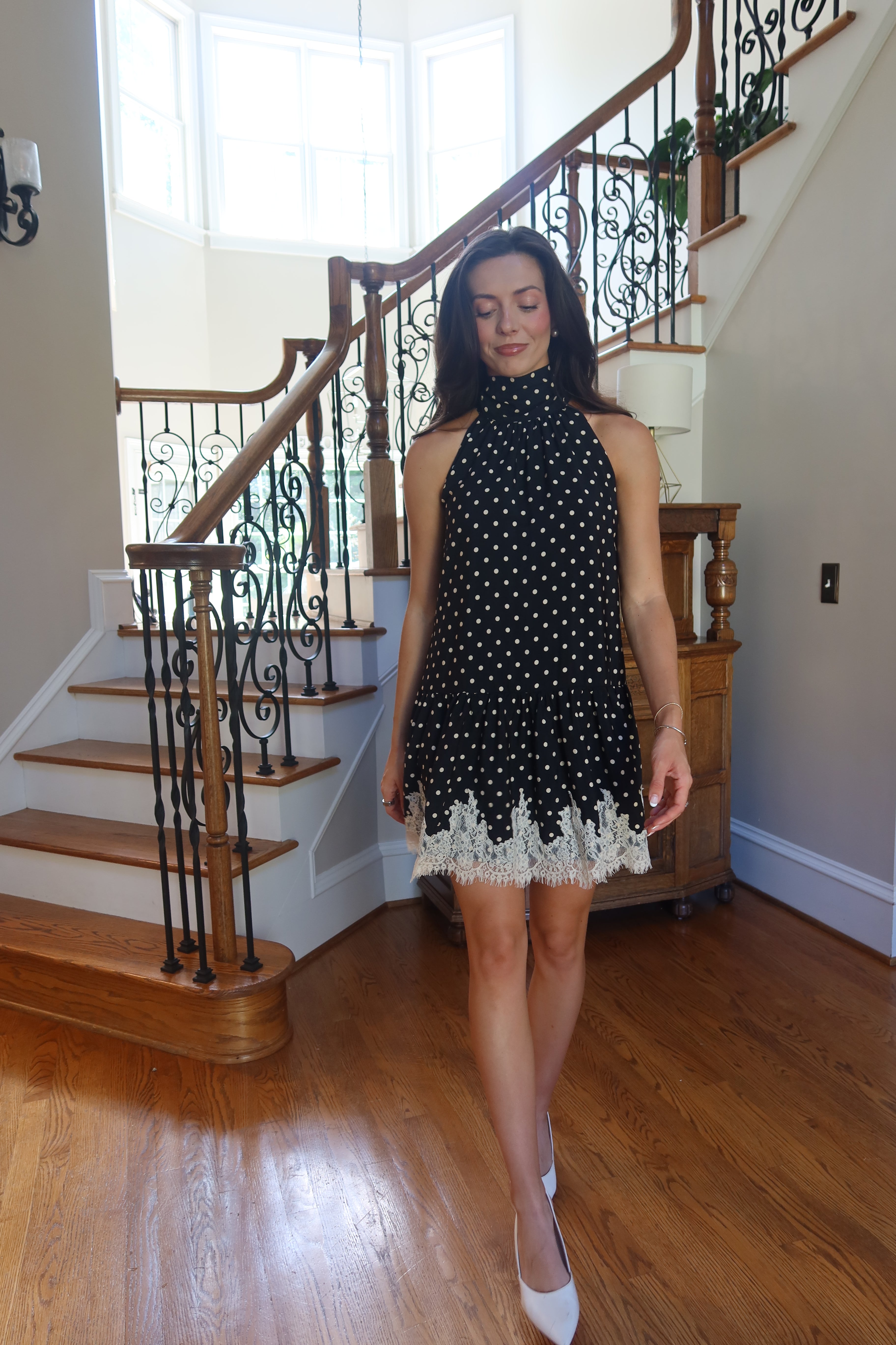 Polka Dot Romance Mini Dress- Black/Ecru