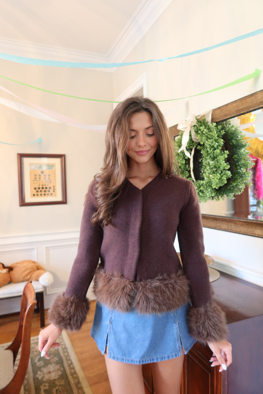 Manhattan Fur Cardigan- Brown