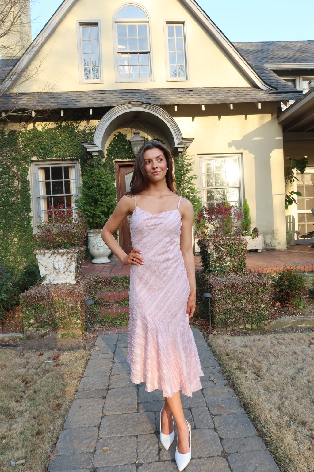 Garden Party Waltz Midi Dress- Rose Pink
