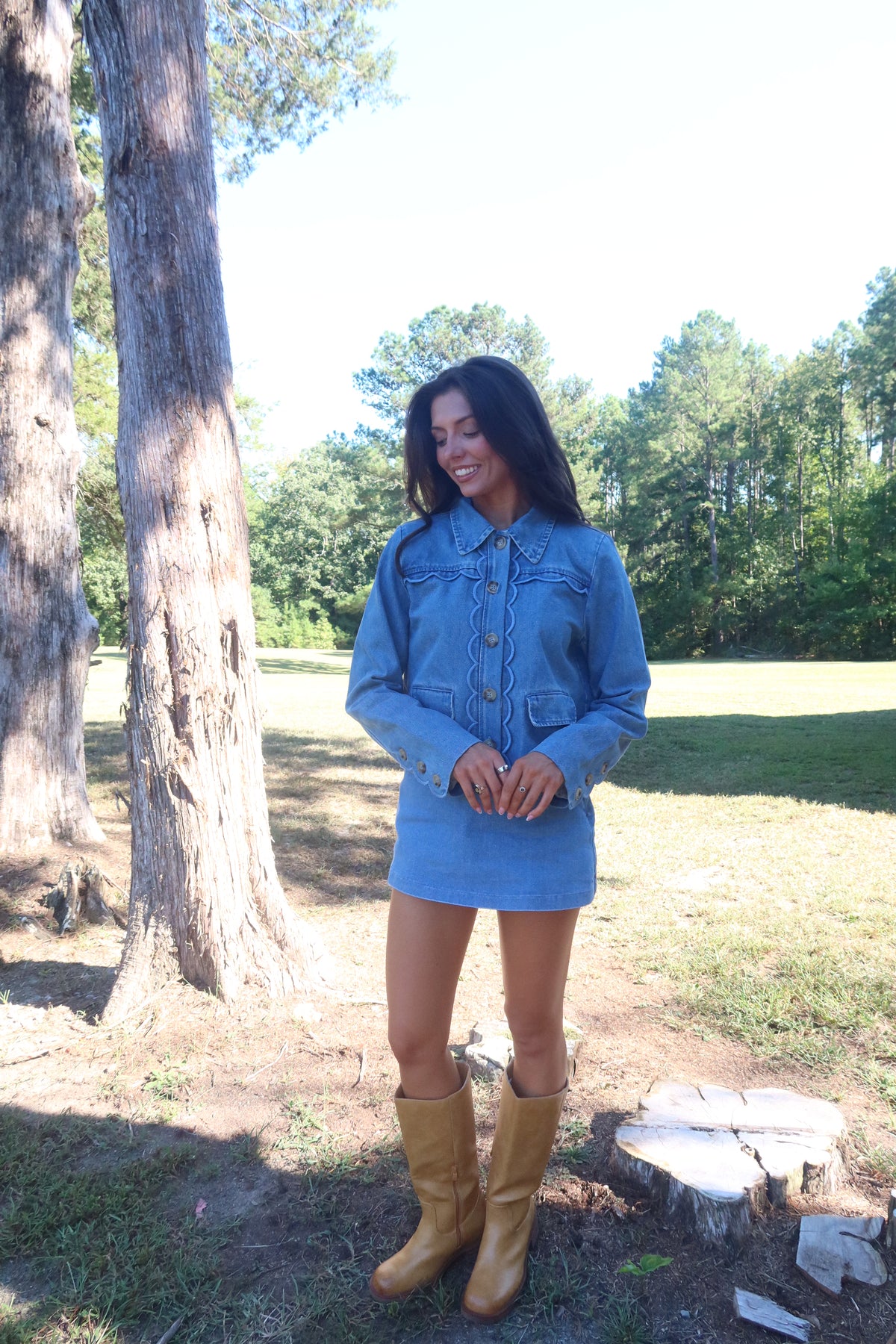 Dakota Scallop Denim Jacket- Denim
