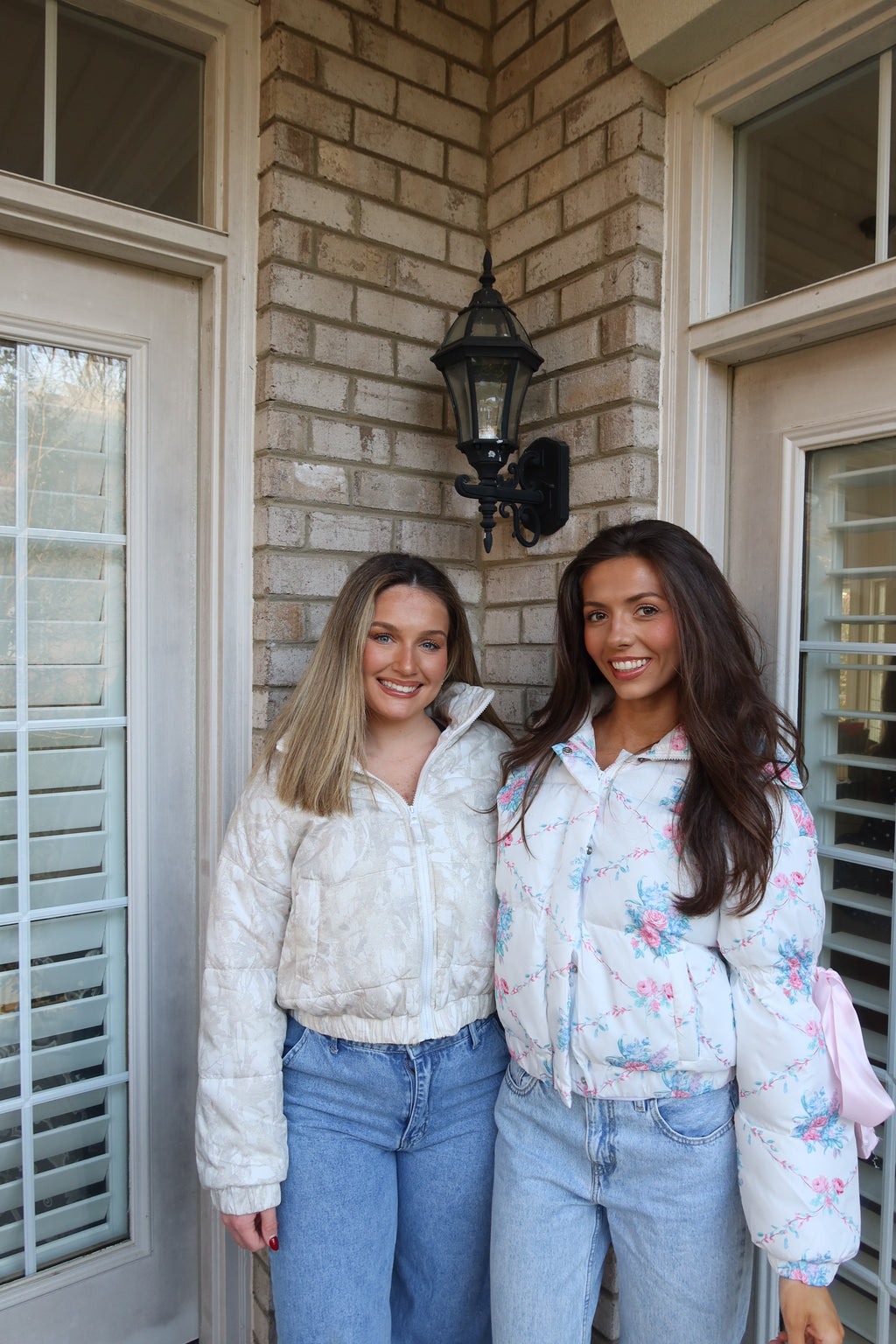 Floral Puffer Jacket- White/Blue/Pink