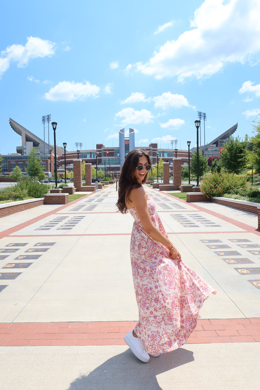 Clemson Maxi Dress- Cream Apricot/Orange/Purple