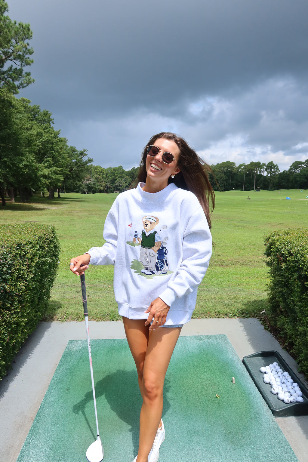 Tee Time Teddy Sweatshirt- Pearl Grey