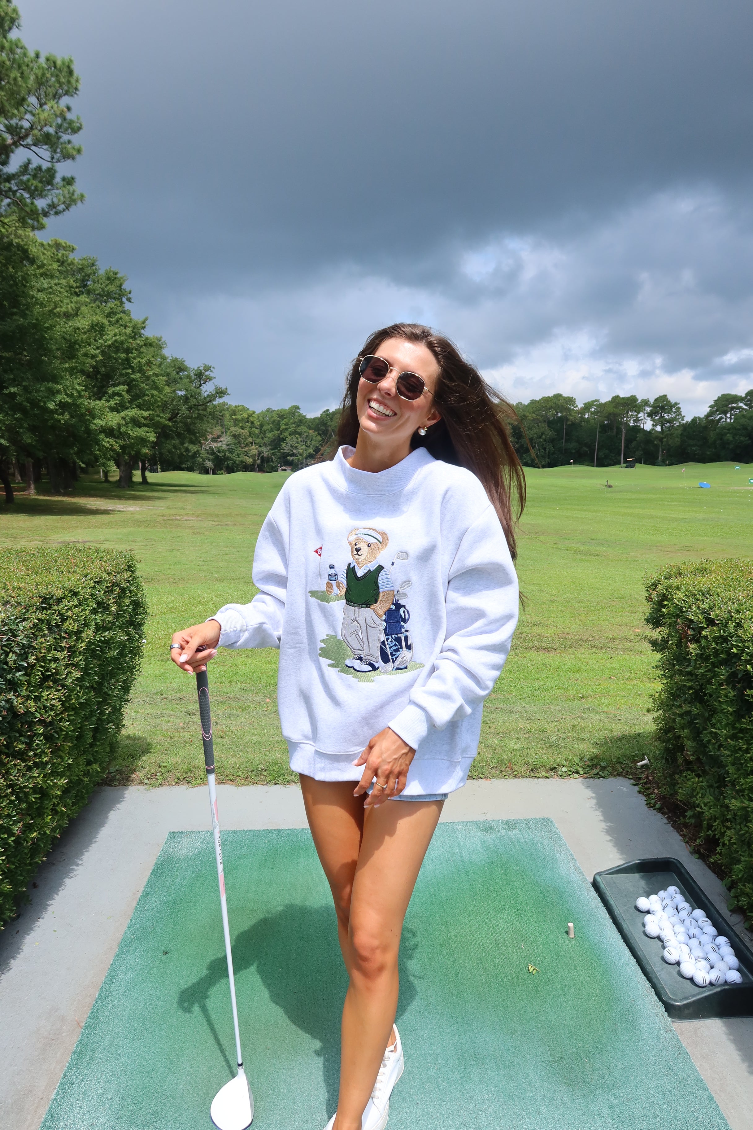 Tee Time Teddy Sweatshirt- Pearl Grey