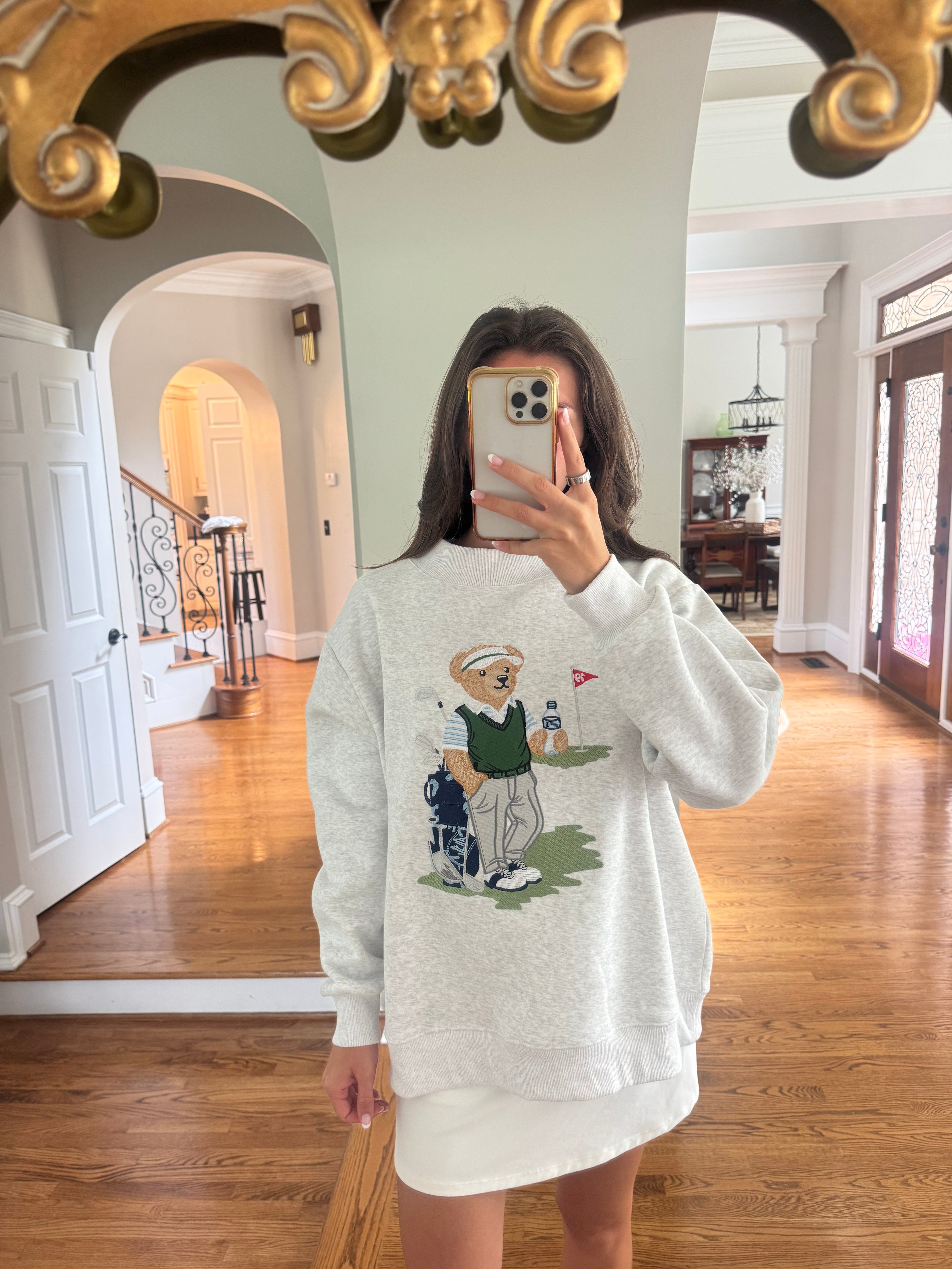 Tee Time Teddy Sweatshirt- Pearl Grey