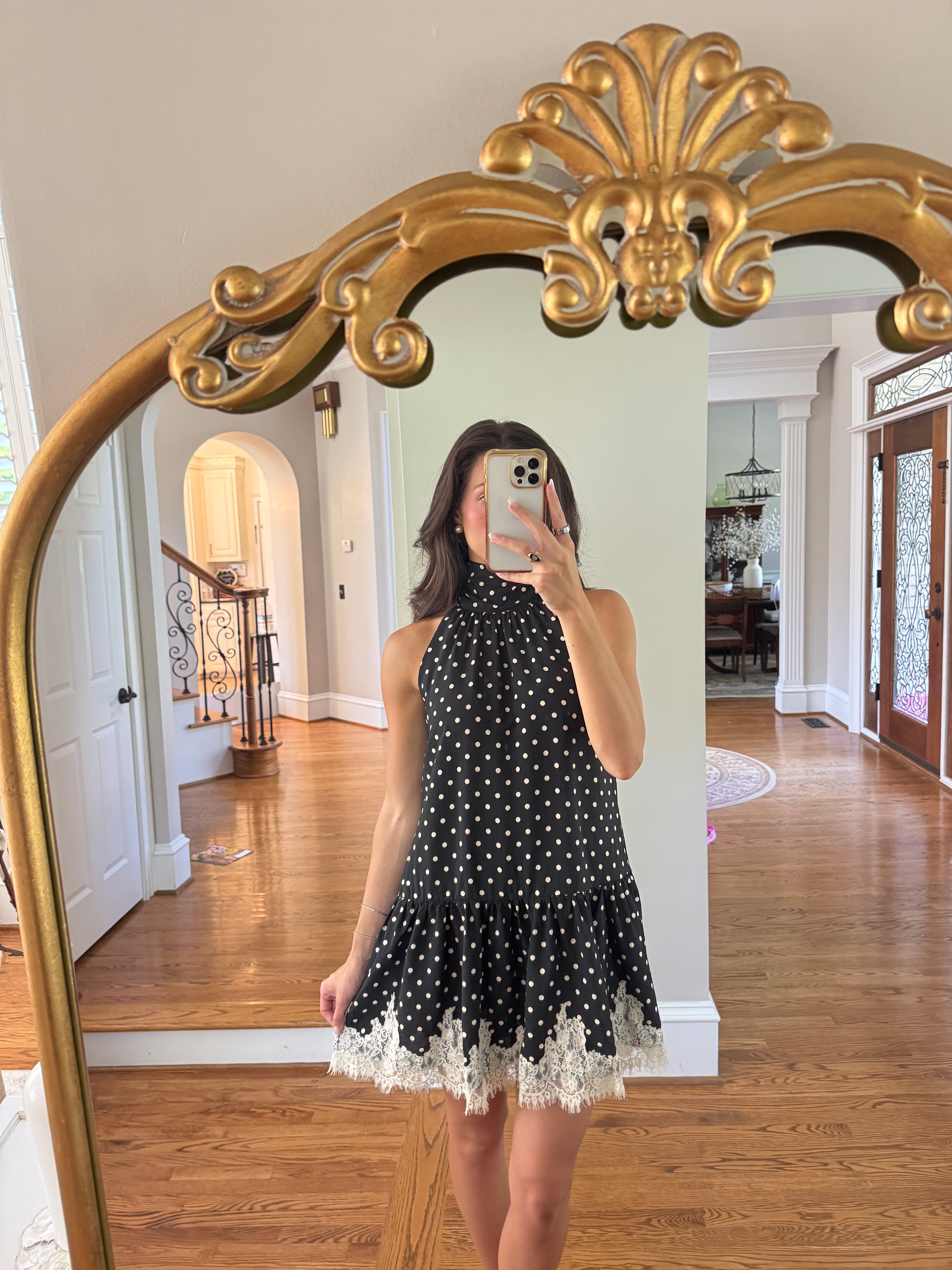 Polka Dot Romance Mini Dress- Black/Ecru