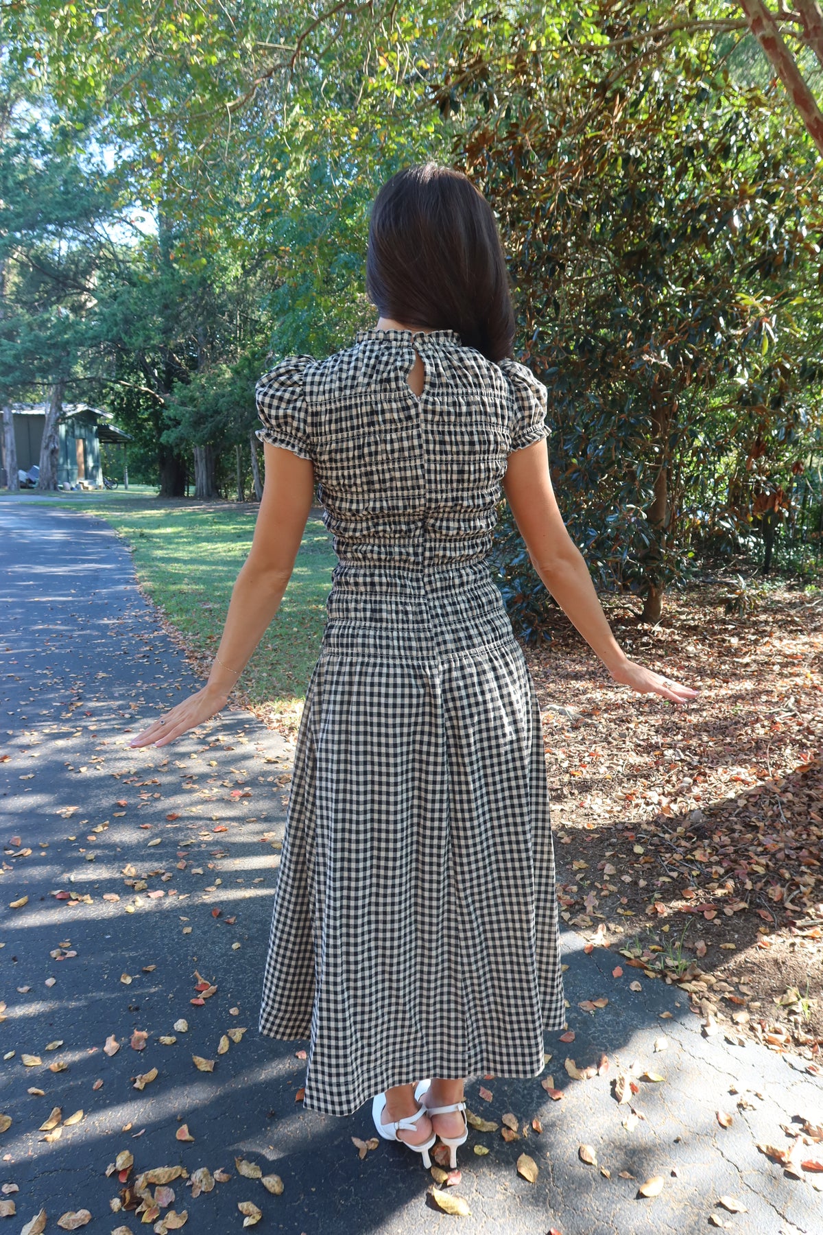 Glenwood Gingham Maxi Dress- Black/Taupe