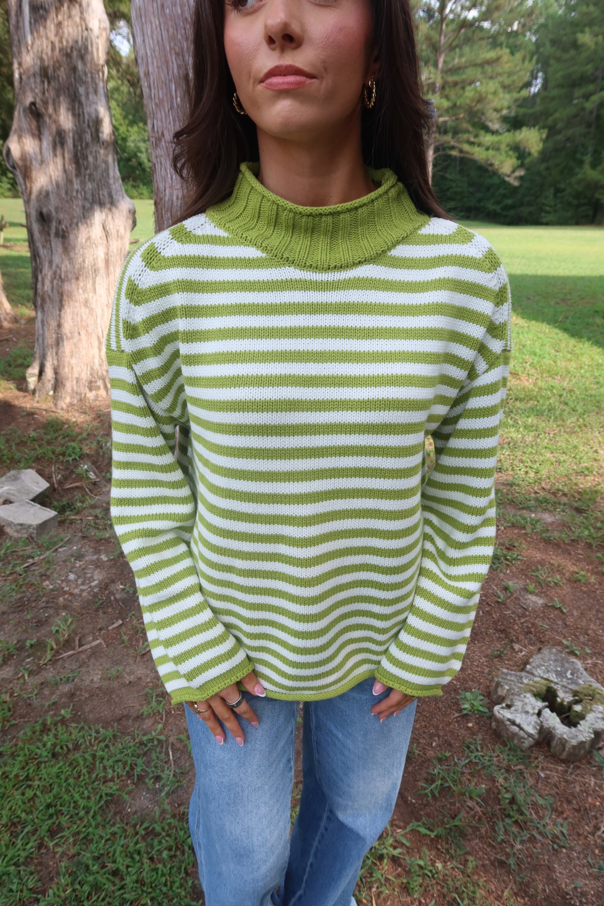 Matcha Striped Sweater- Matcha Green/White