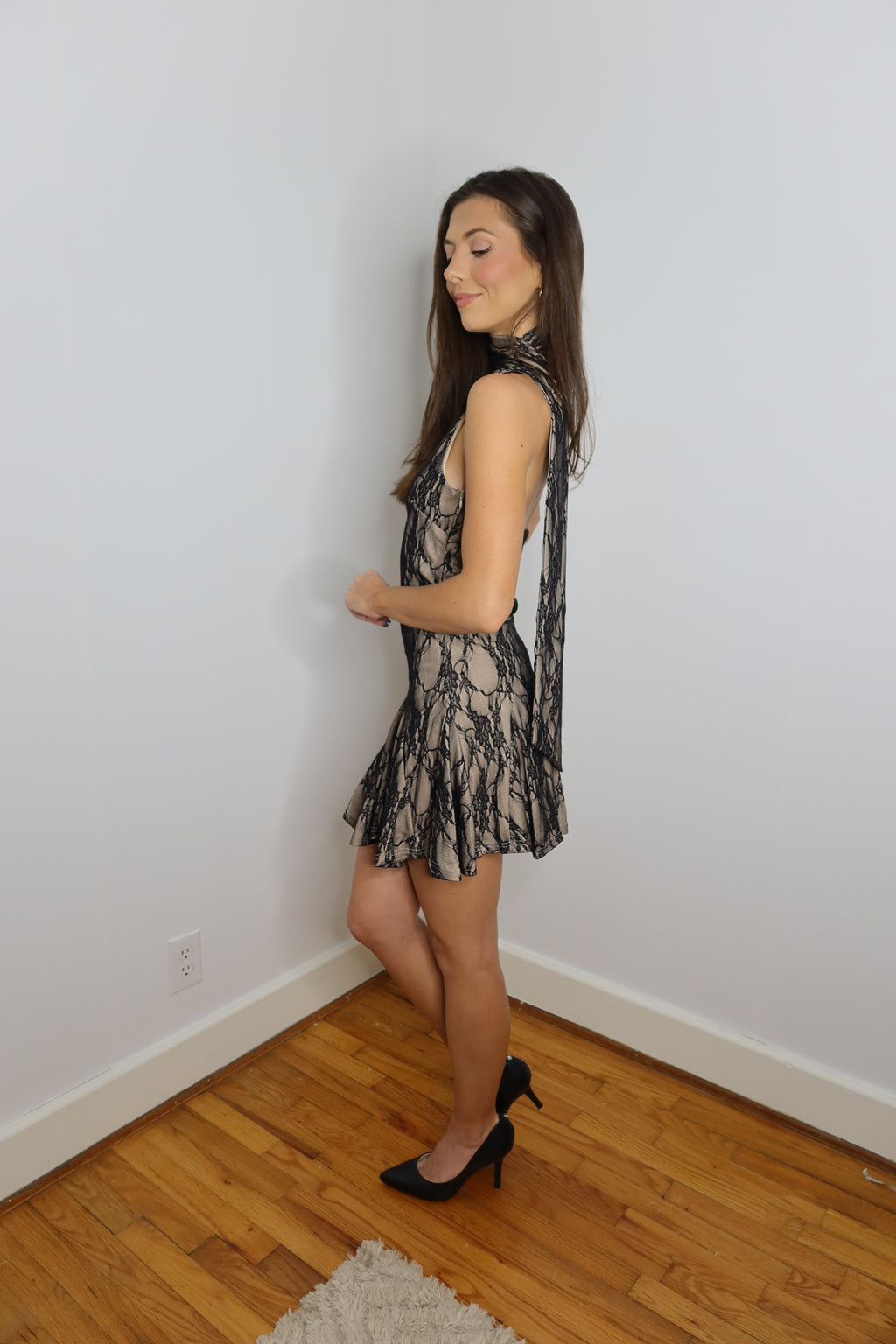 Meryl Lace Mini Dress- Black