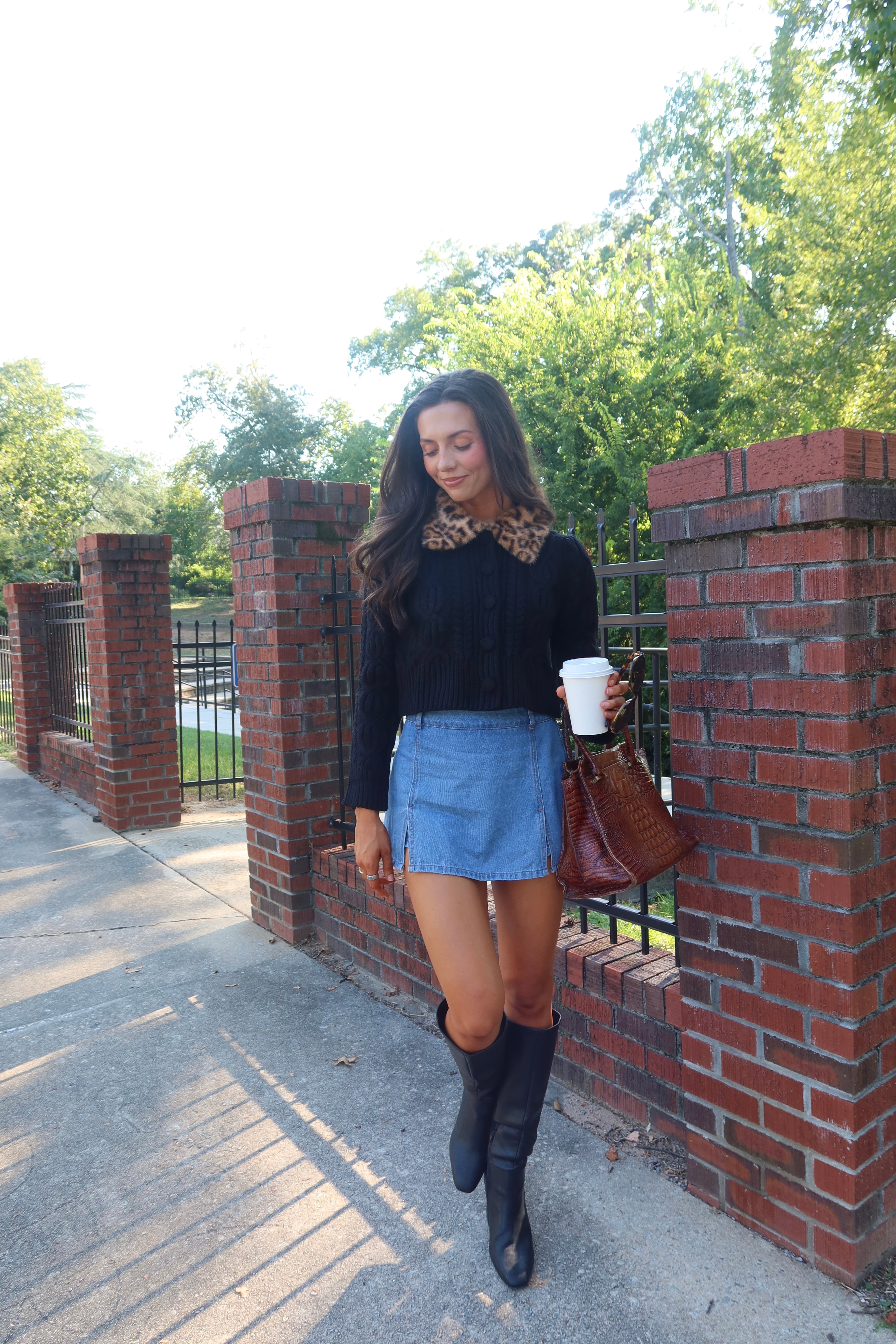 Leopard Fur Collar Cardigan- Black/Leopard