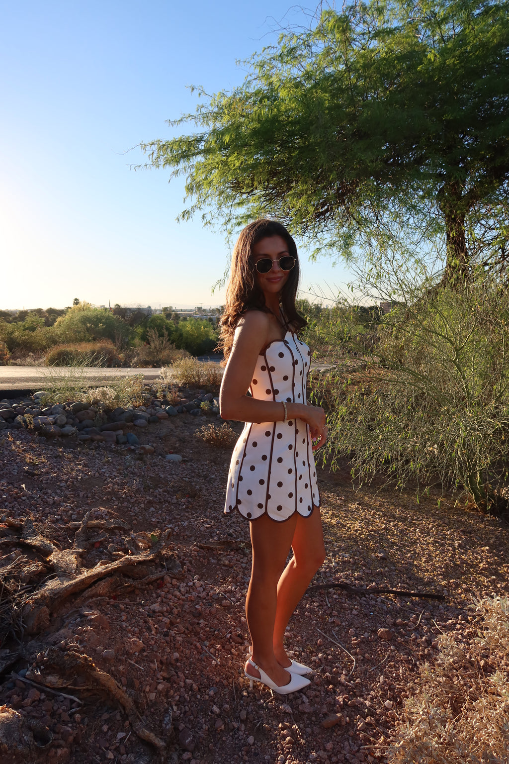 Scottsdale Dot Mini Dress- Cream/Brown