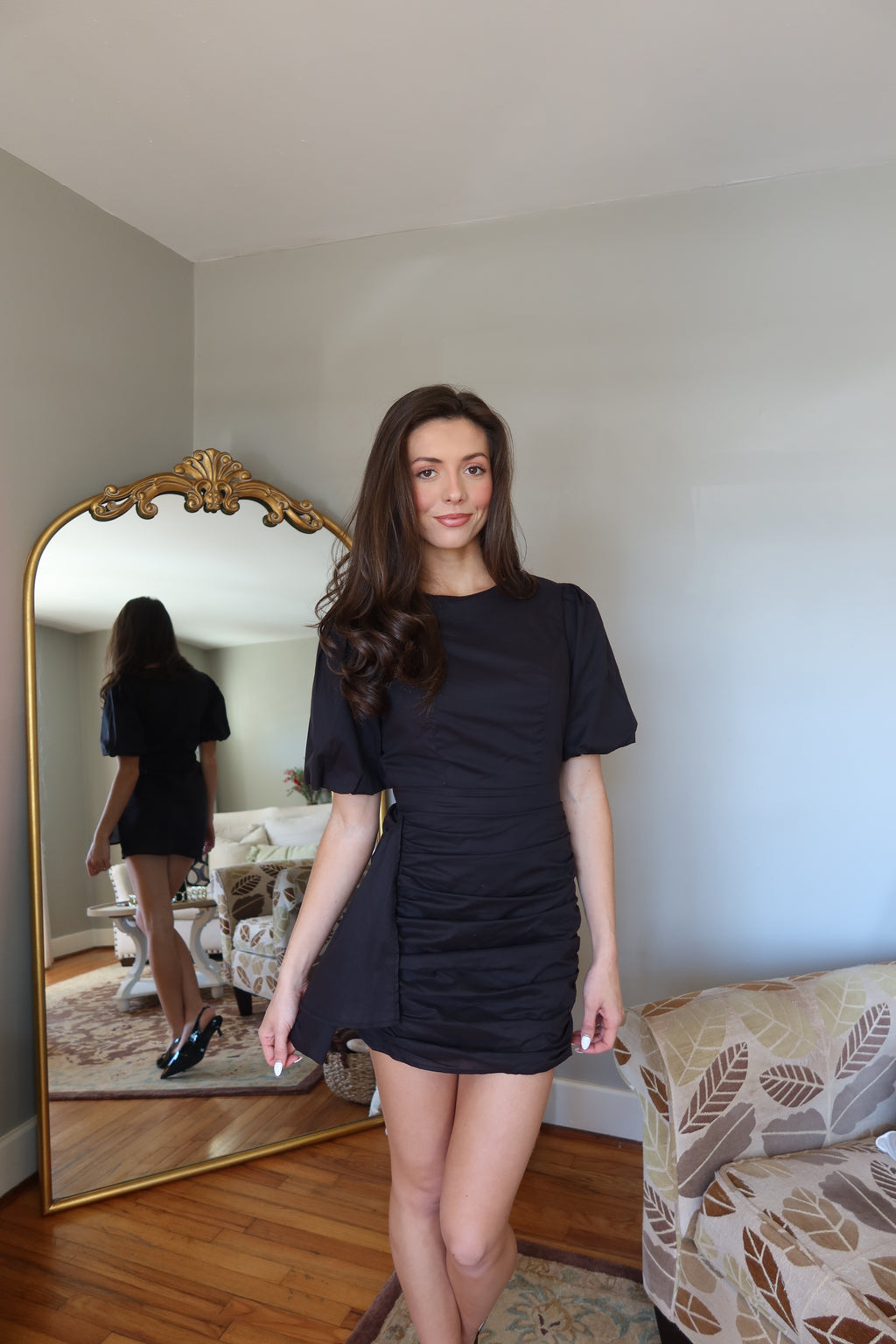 Blair Ruched Mini Dress- Black