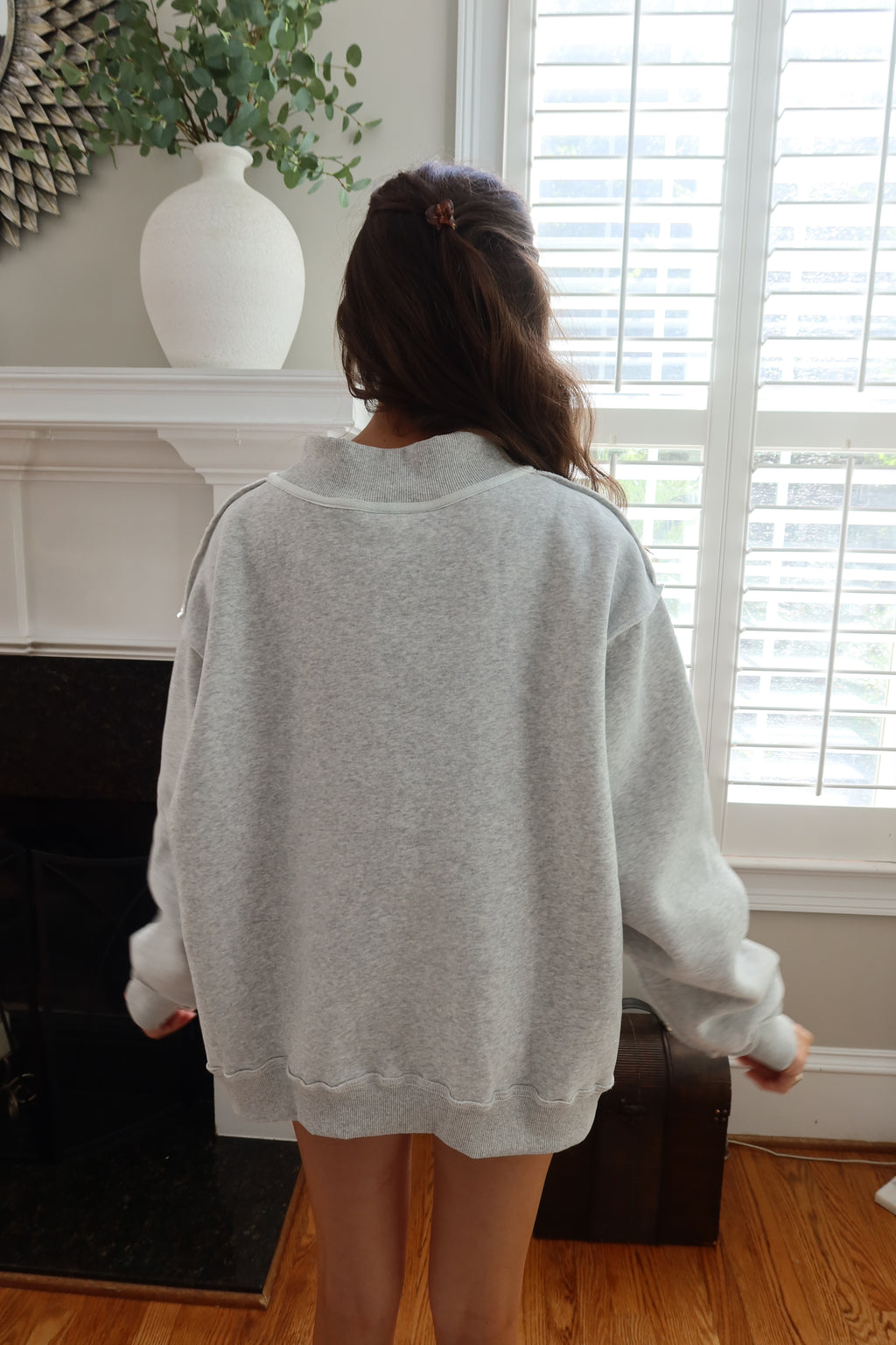 Mahjong Embroidered Sweatshirt- Heather Grey/Pink Stripe