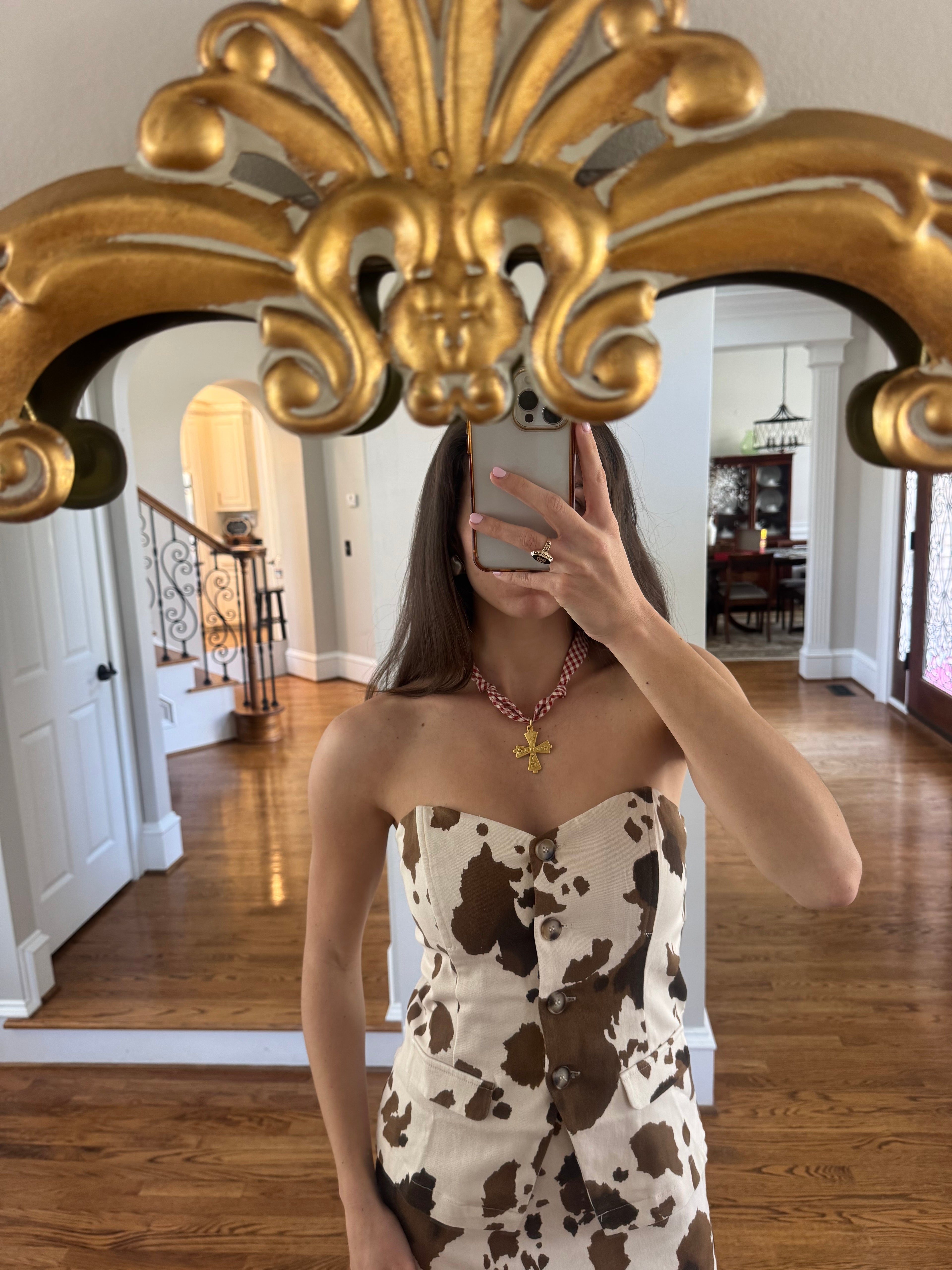 Gingham Sweetheart Scarf Necklace- Red/White