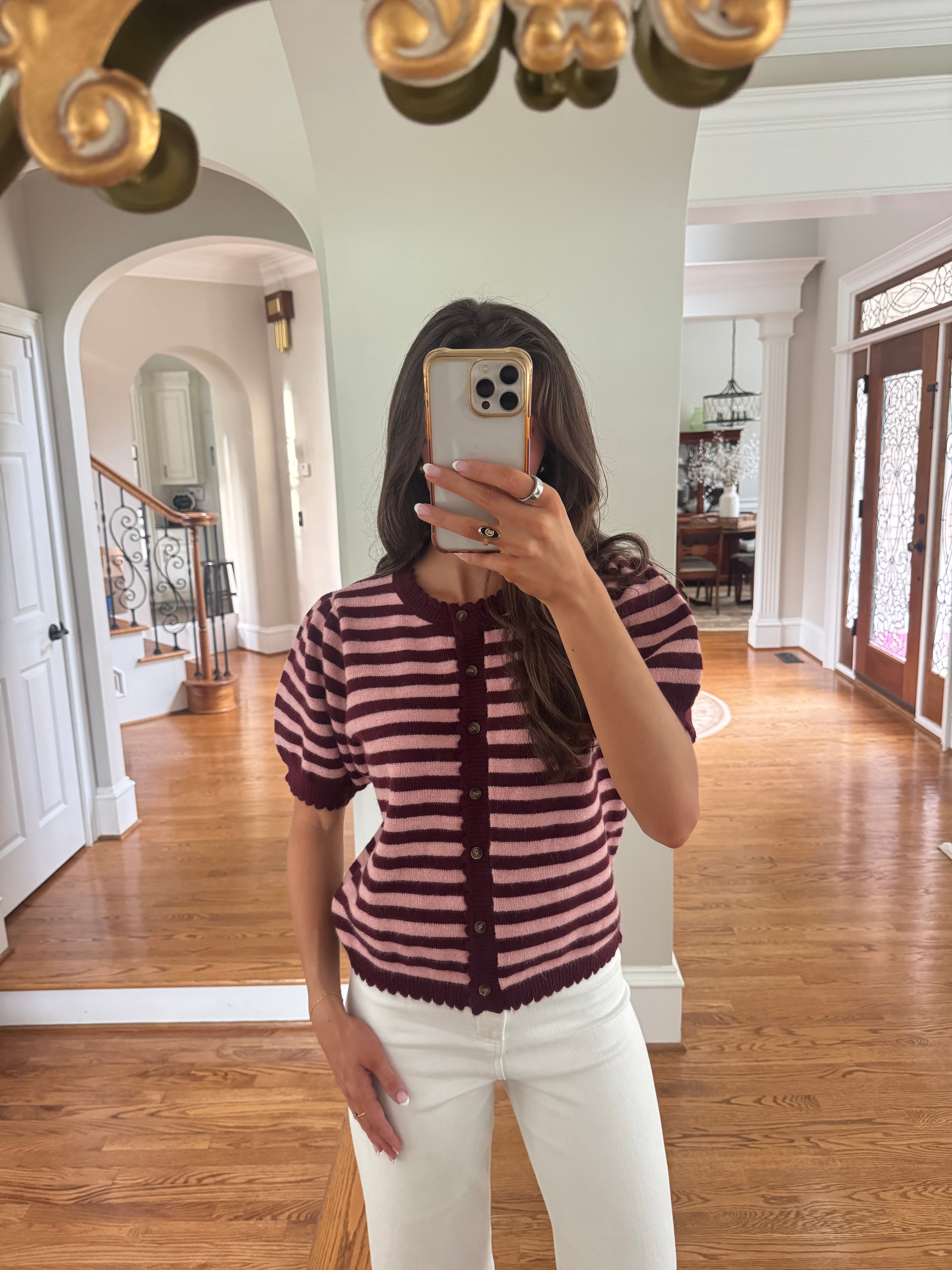 Berry Sweet Striped Cardigan- Pink/Burgundy