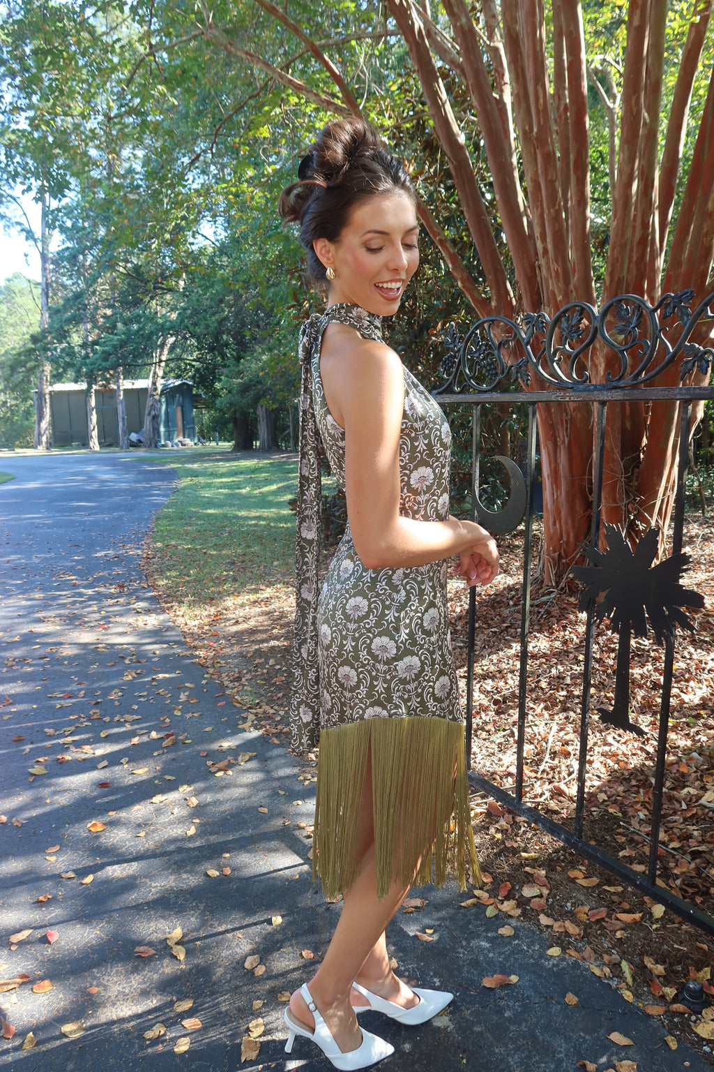 Olive Estate Fringe Midi Dress- Olive