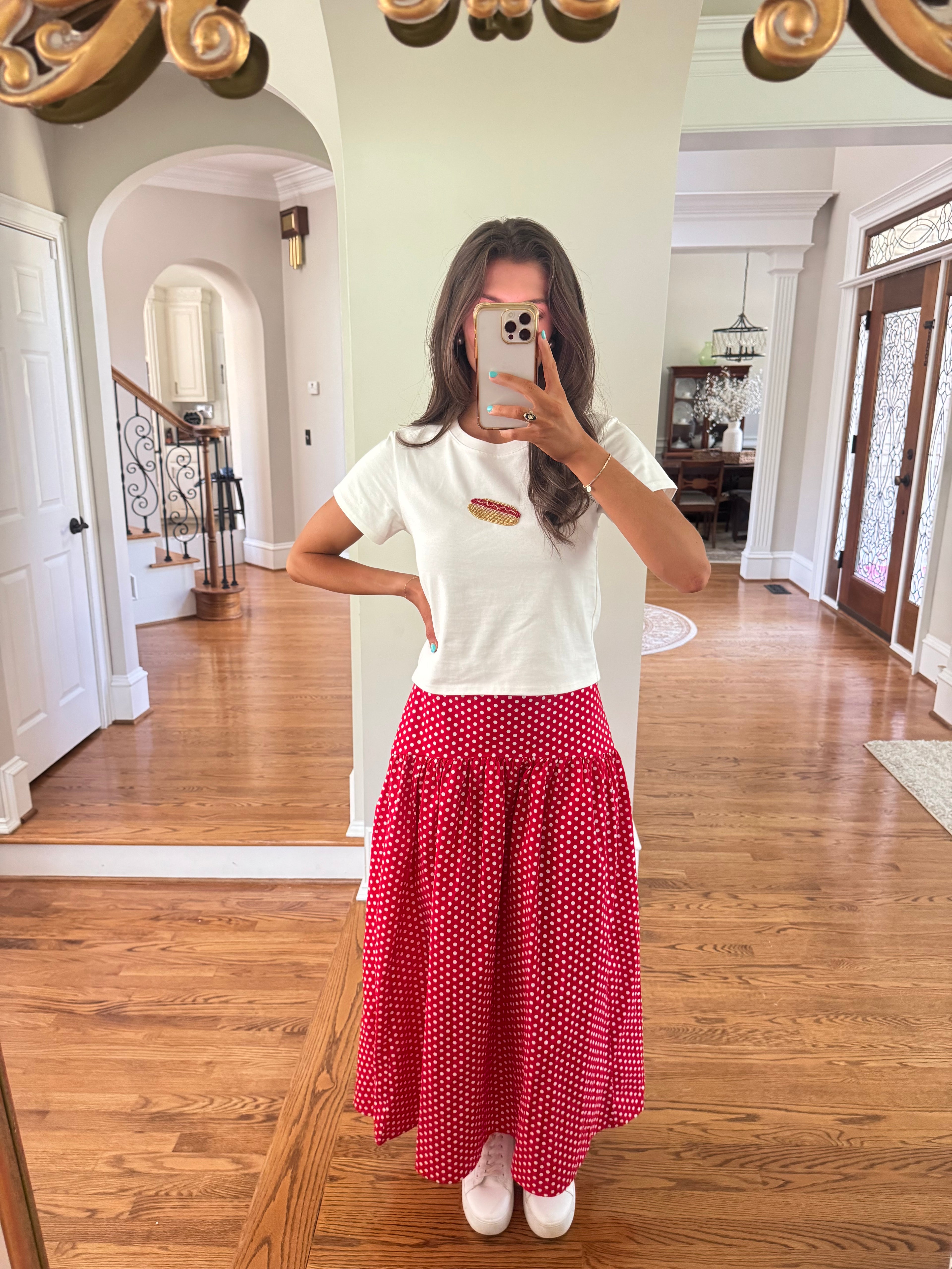 Cherry Pie Polka Dot Maxi Skirt- Red/White