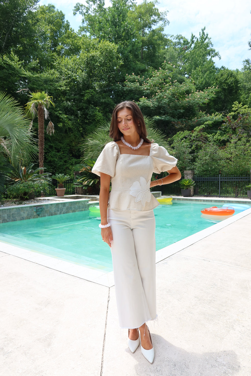 Pearl Bloom Top- Oatmeal