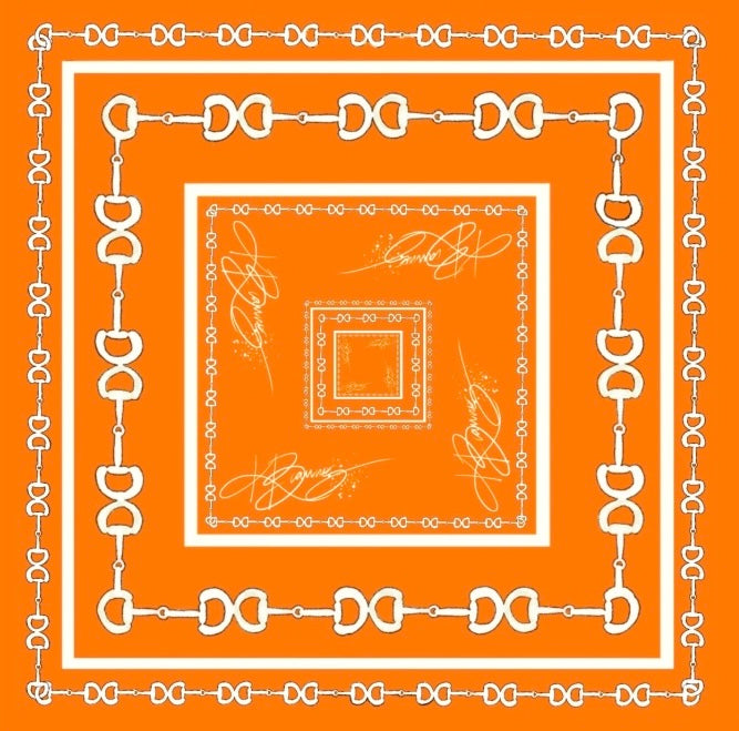 Orange & White Horse Bit Silk Scarf- 26x26