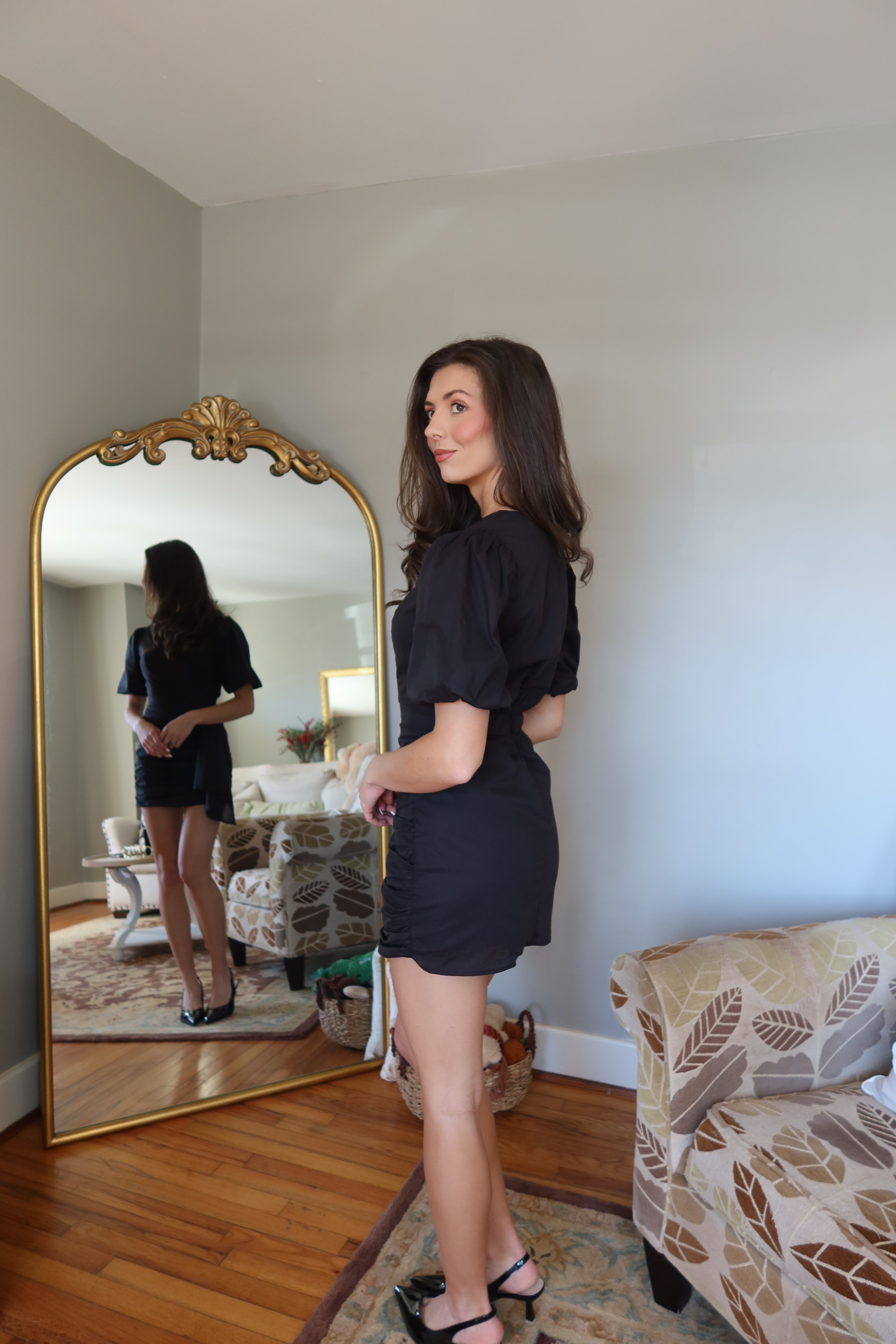 Blair Ruched Mini Dress- Black