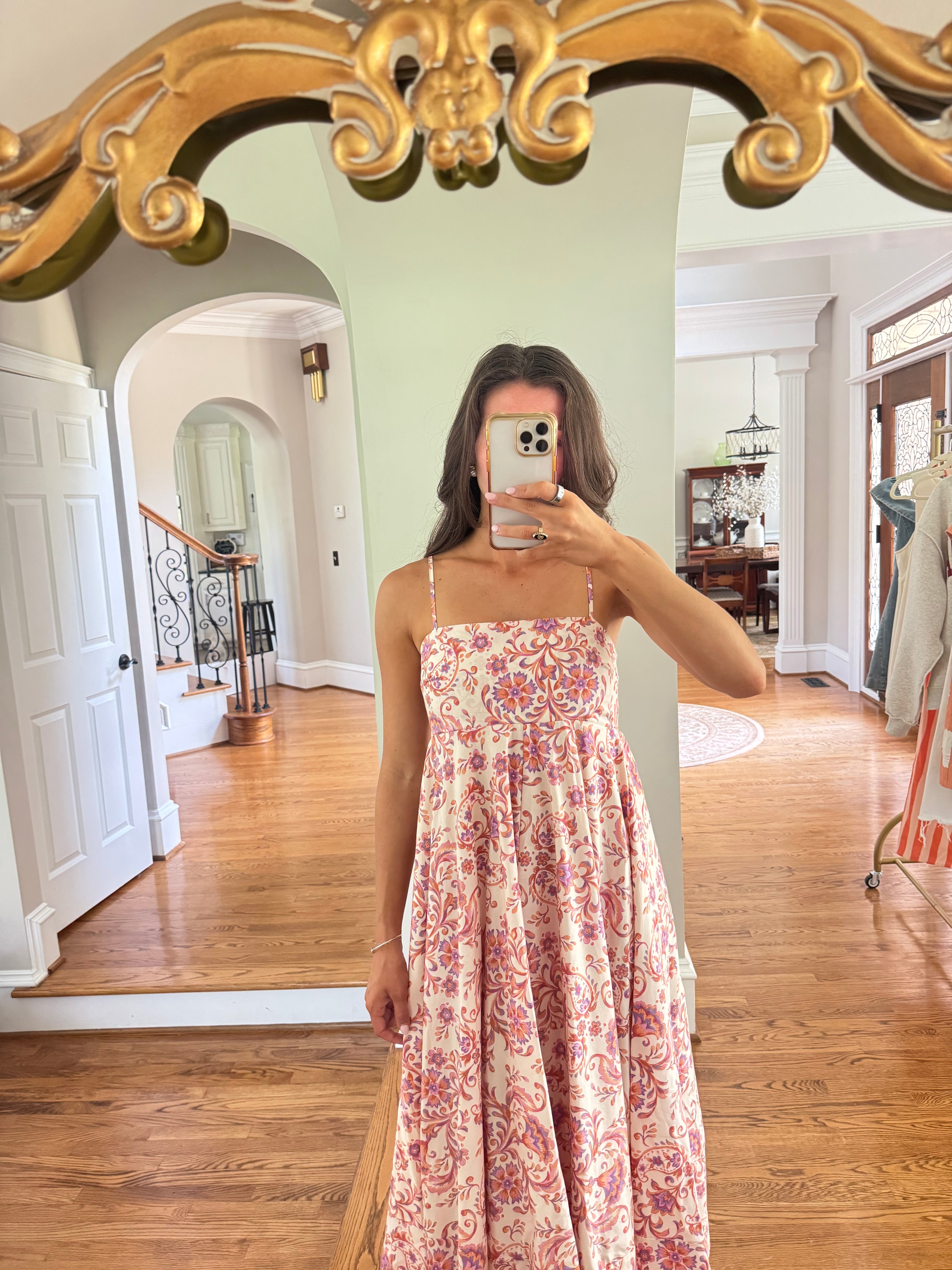 Clemson Maxi Dress- Cream Apricot/Orange/Purple