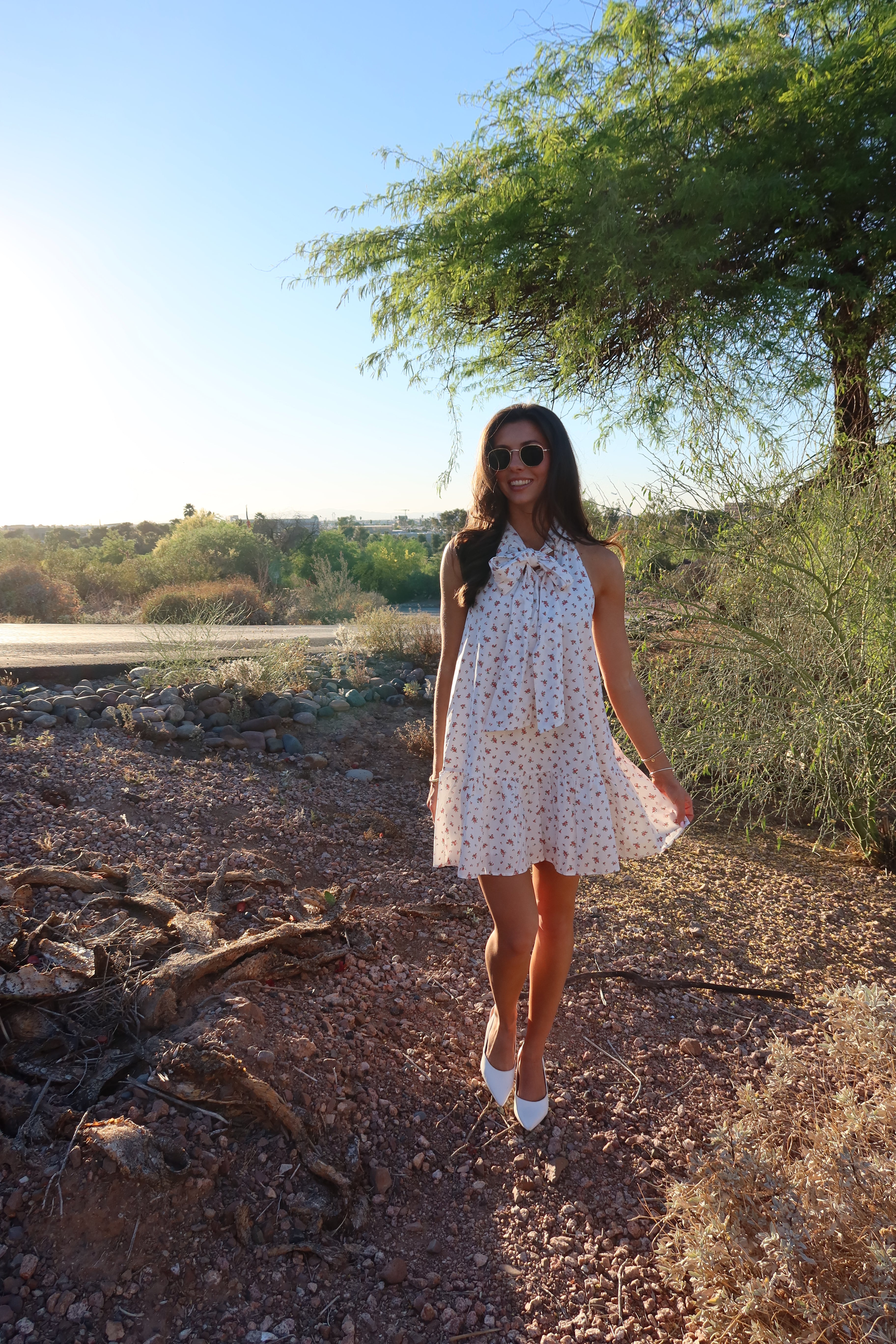 Pink Prairie Floral Dress- Off White/Pink
