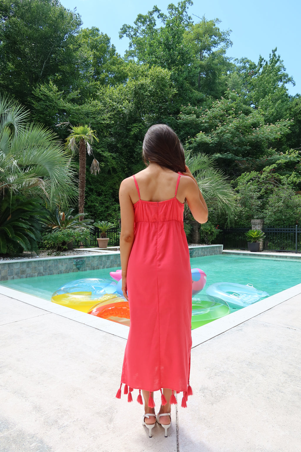 Palm Island Midi Dress- Red/Ecru