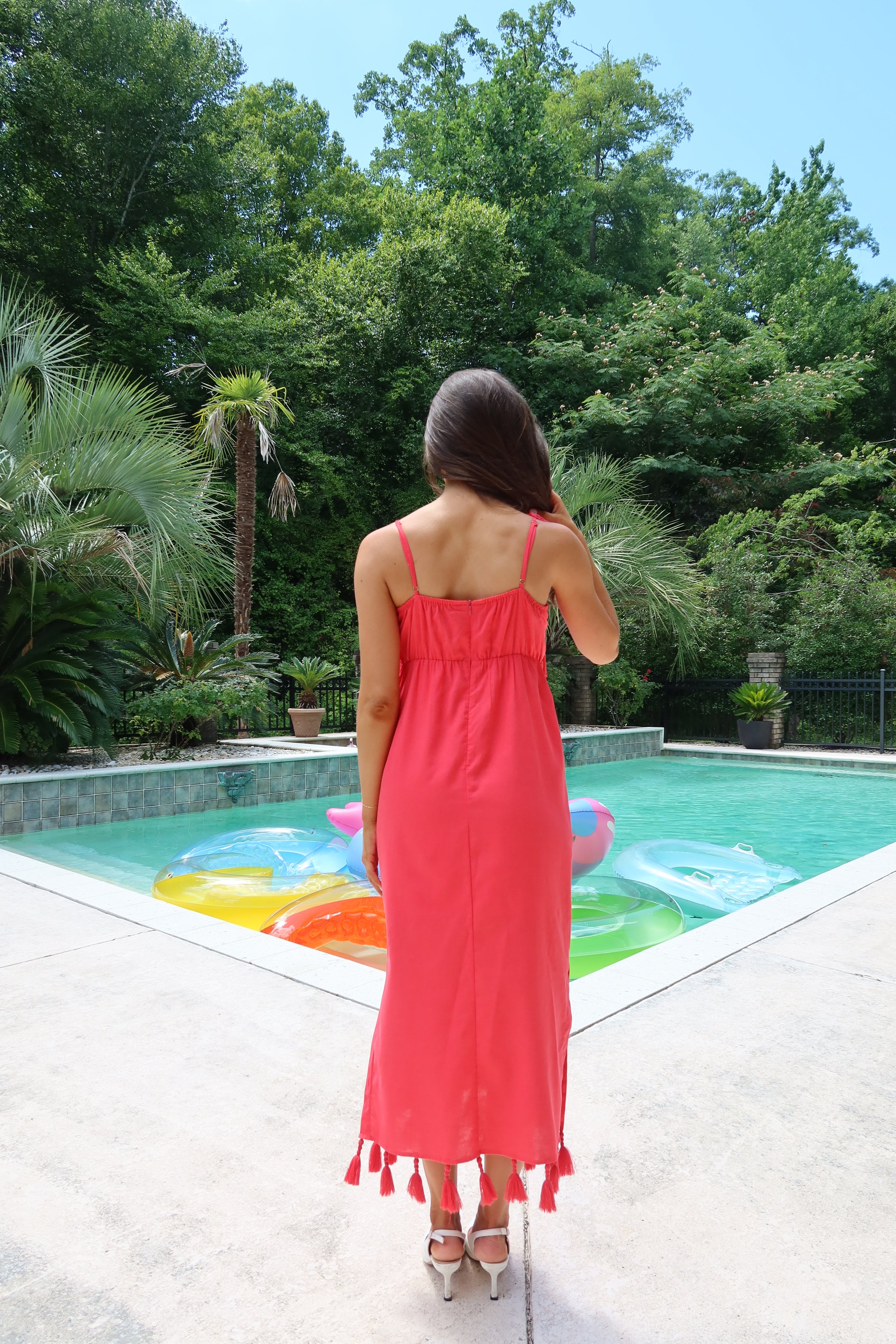 Palm Island Midi Dress- Red/Ecru