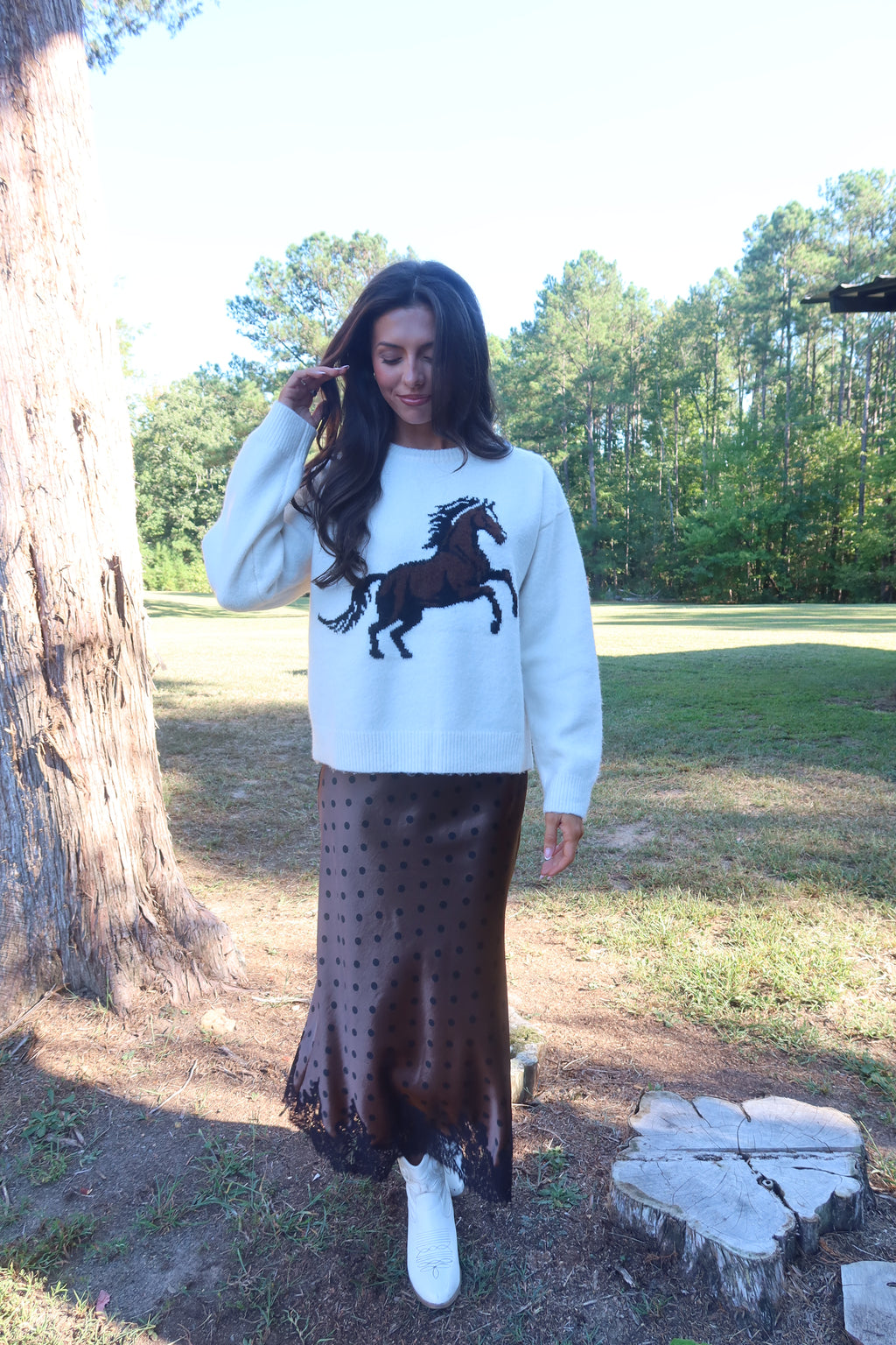 Bozeman Horse Sweater- Off White