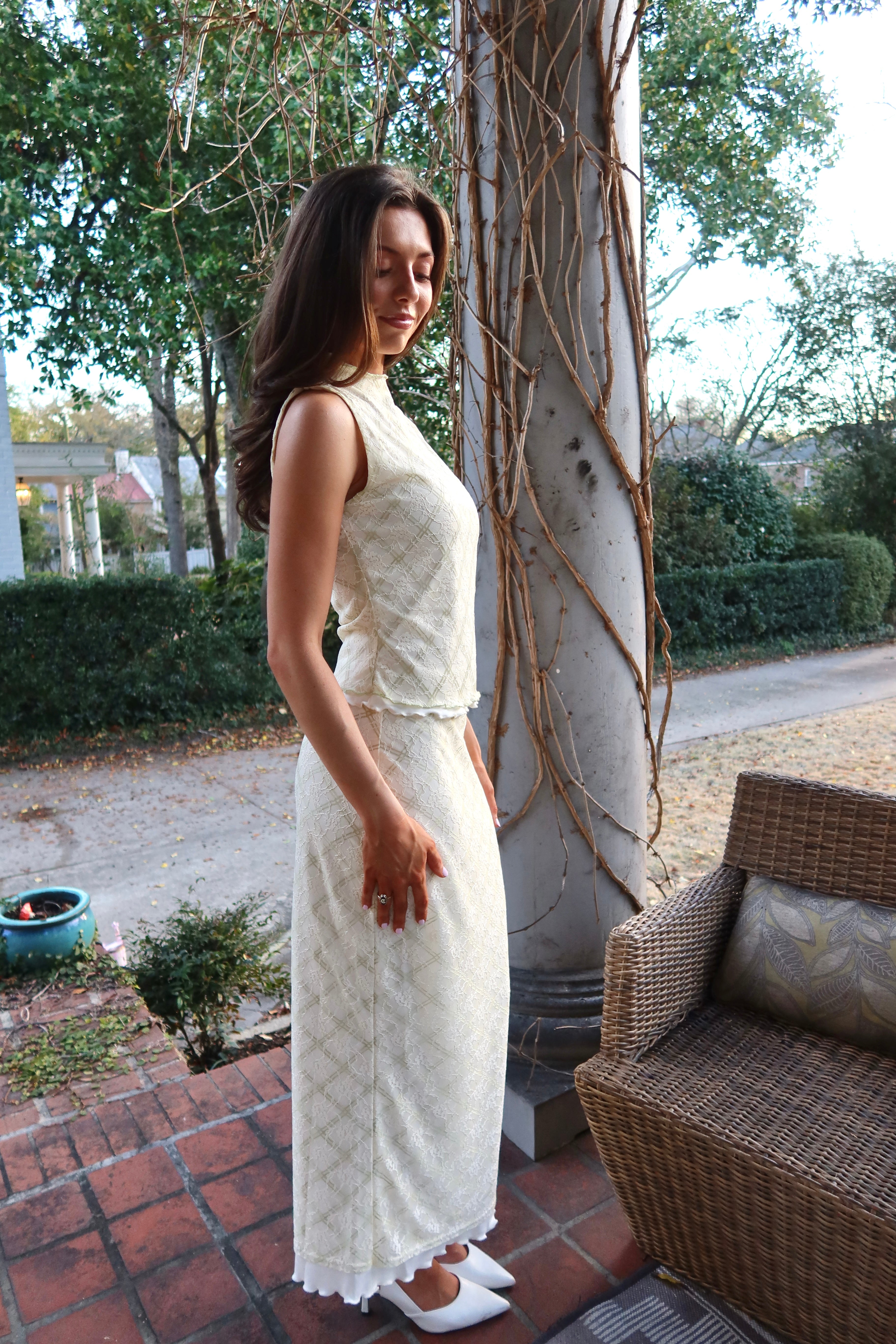 Picnic at the Manor Set Top- Cream/Green