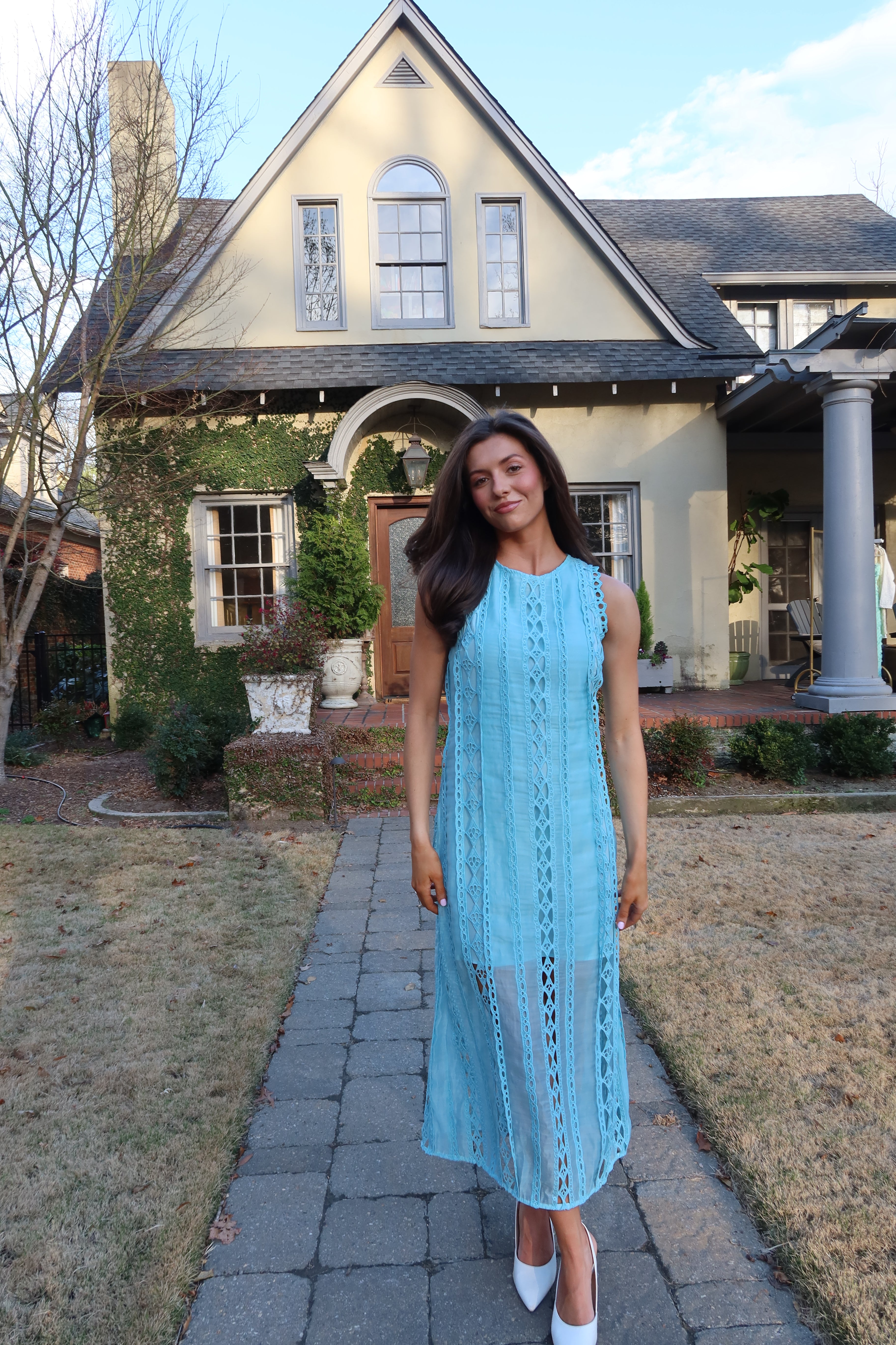 Tea at the Terrace Midi Dress- Sky Blue