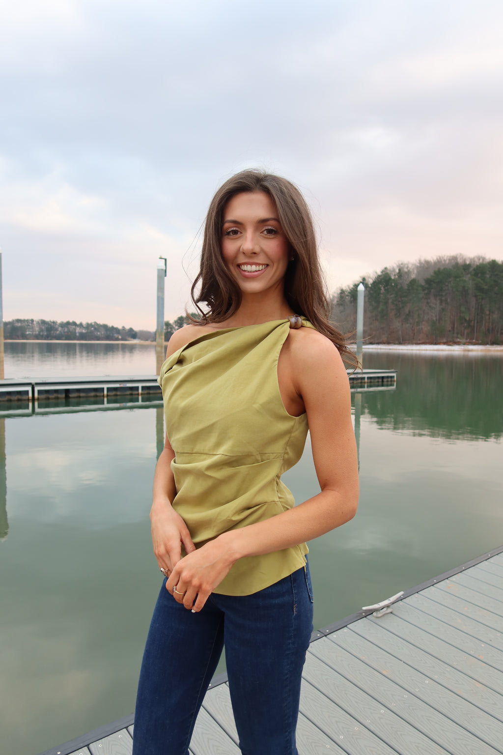 Meadow Twisted Bead Top- Chartreuse
