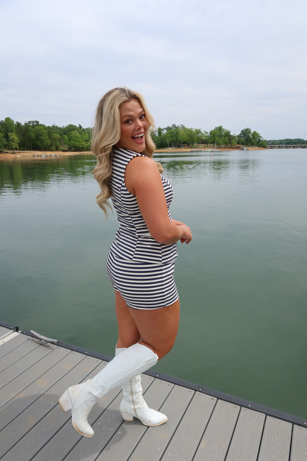 Boardwalk Set Top- Navy Stripe