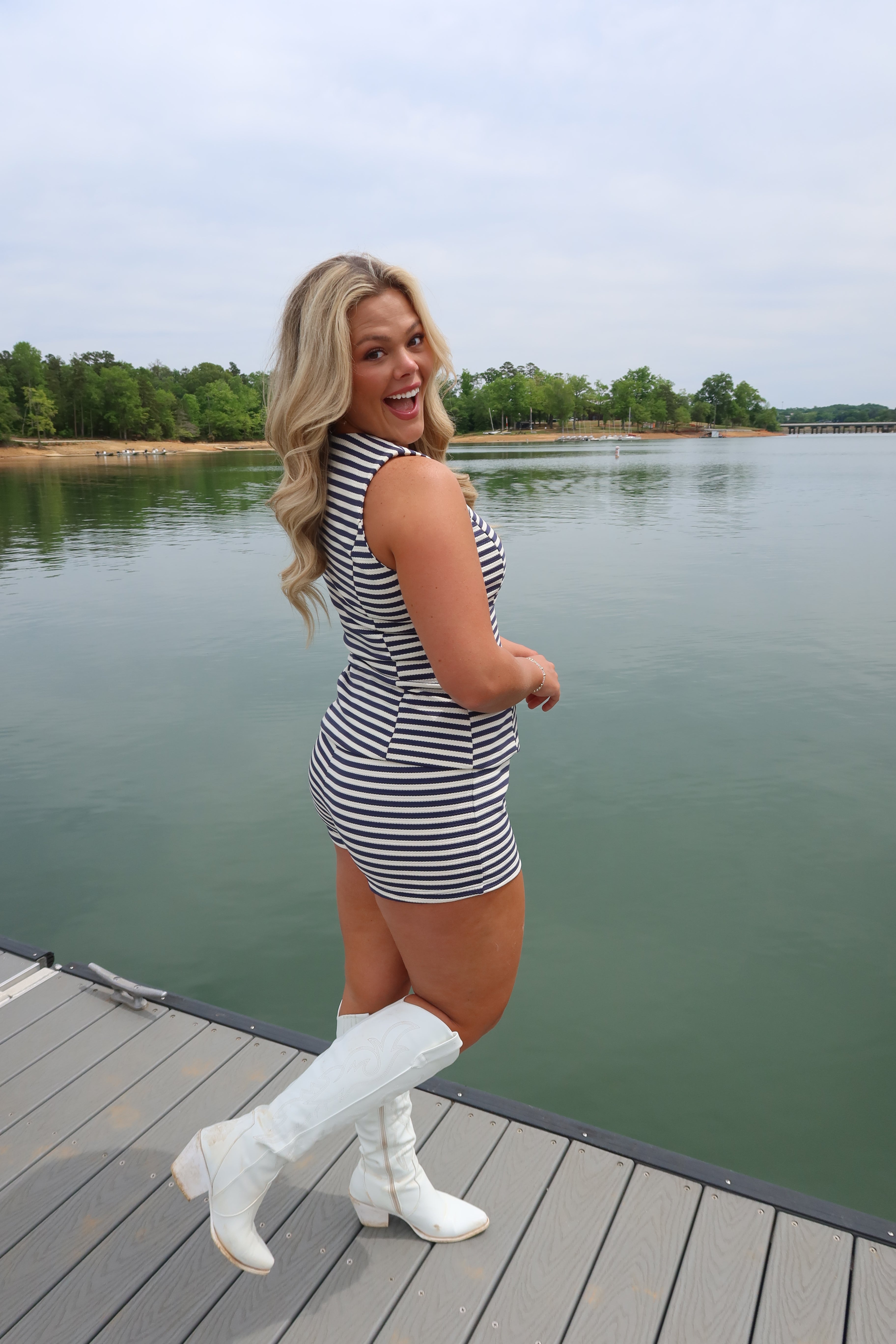 Boardwalk Set Top- Navy Stripe
