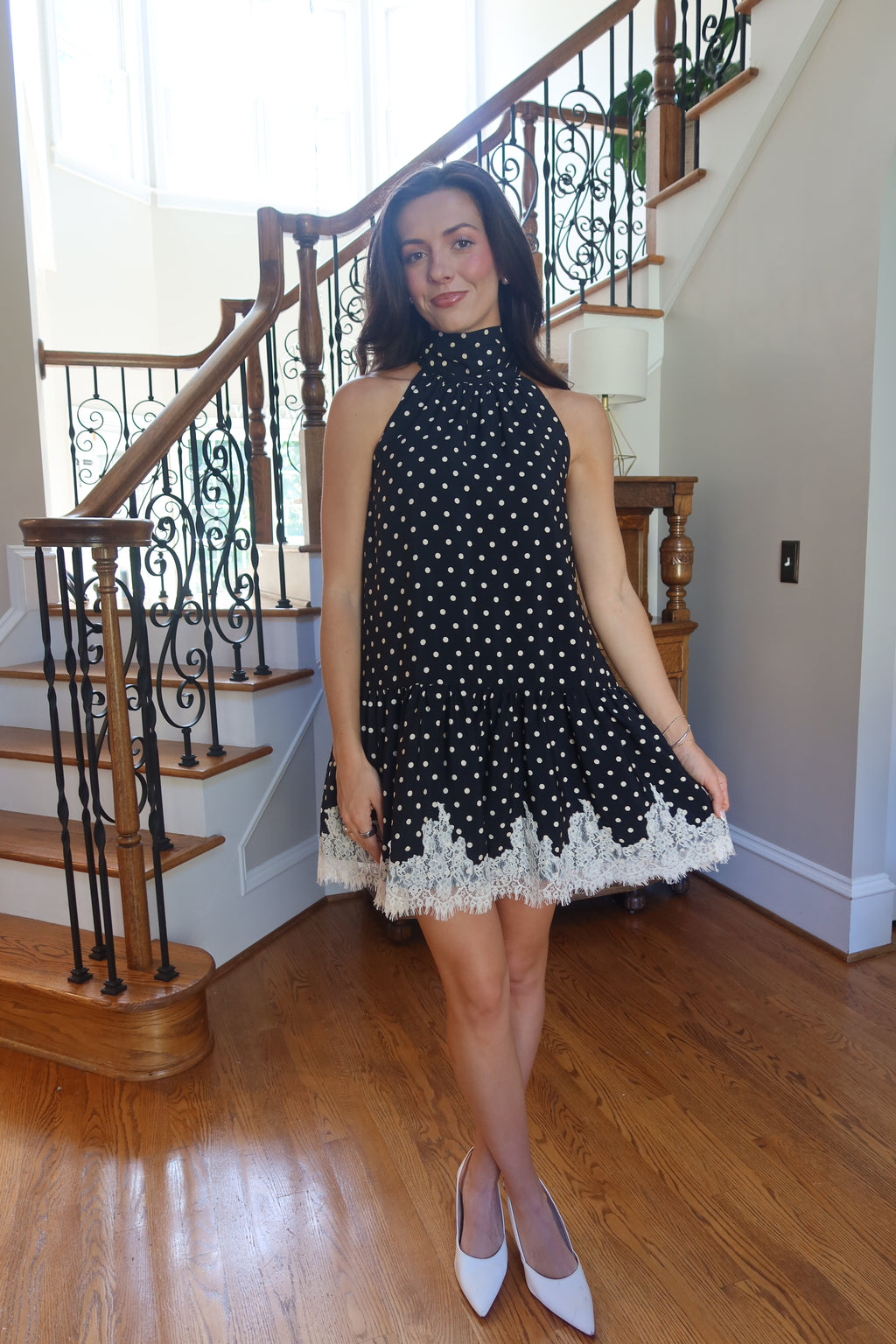 Polka Dot Romance Mini Dress- Black/Ecru