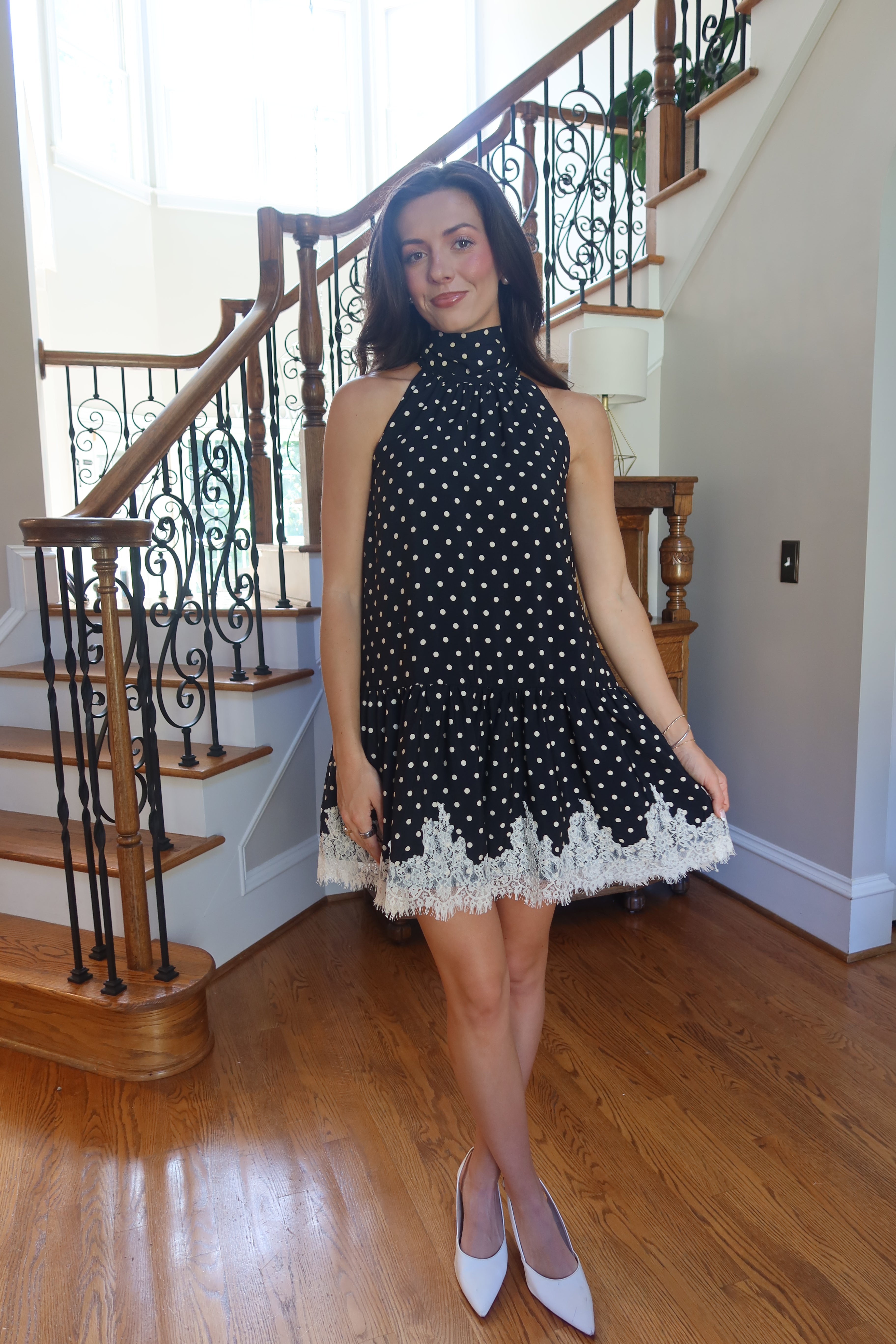 Polka Dot Romance Mini Dress- Black/Ecru