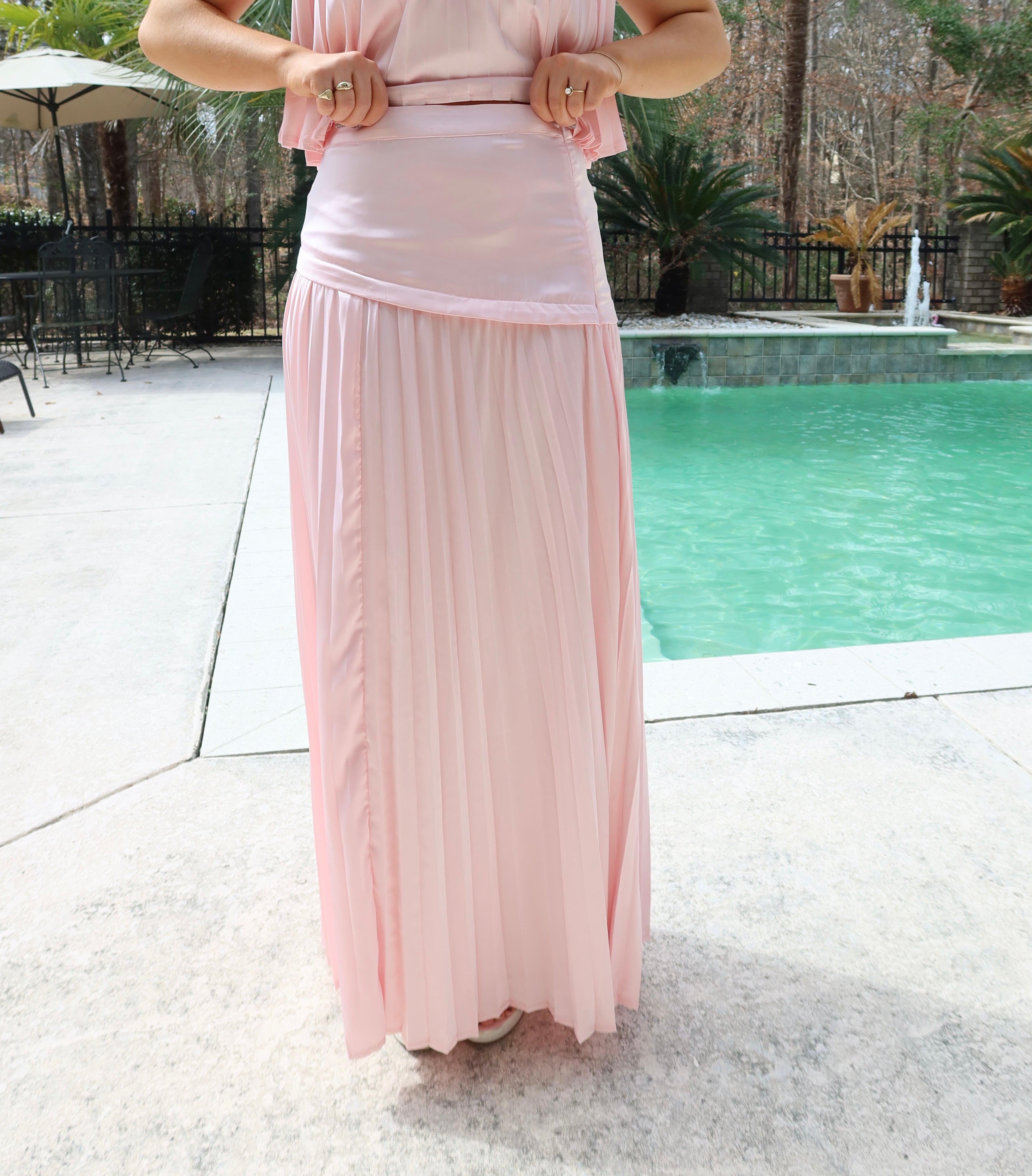 Summer House Set Maxi Skirt- Pink